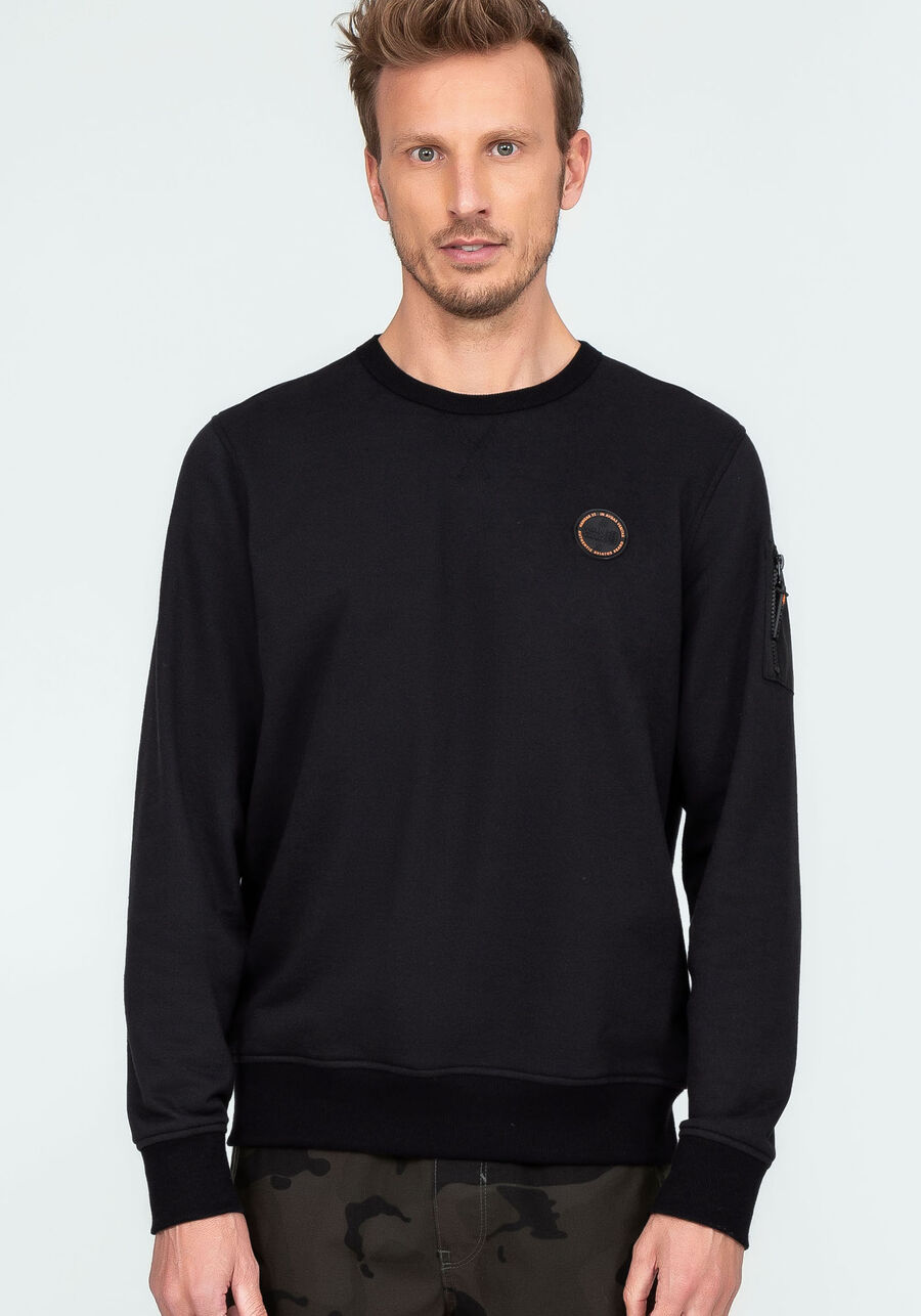 Blusão em Moletom com Detalhe Zíper, PRETO REATIVO. Blusão em Moletom com Detalhe Zíper, PRETO REATIVO, large.