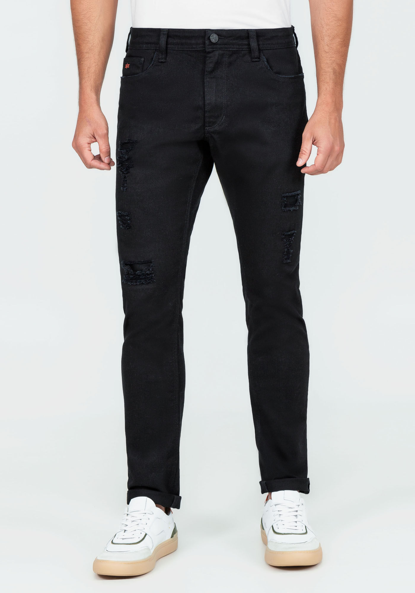 Cal&ccedil;a Sarja Skinny Turboh&eacute;lice N&atilde;o Desbota, PRETO REATIVO, large.