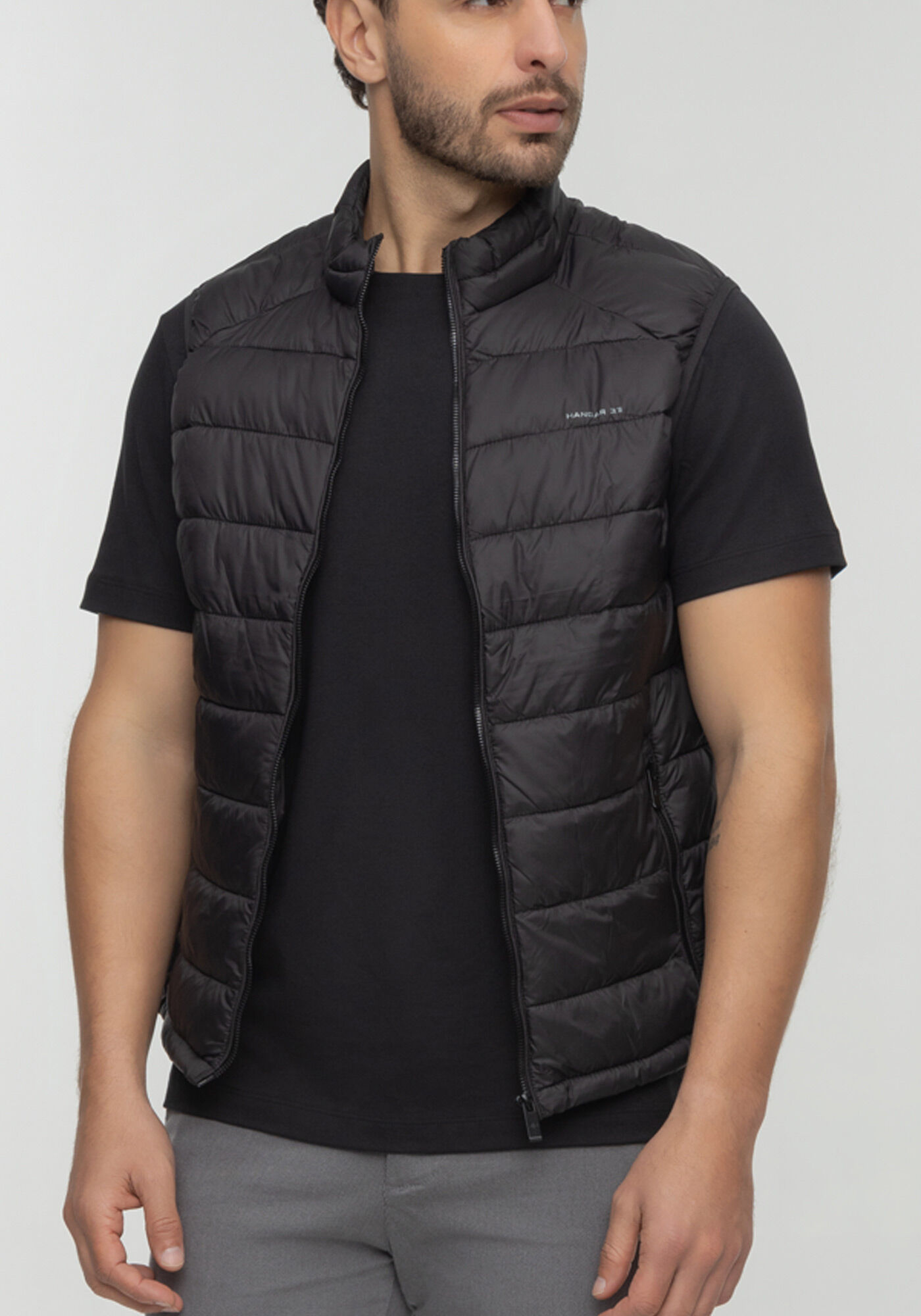 Colete Puffer De Gola Alta Com Z&iacute;per E Bolsos, PRETO REATIVO, large.