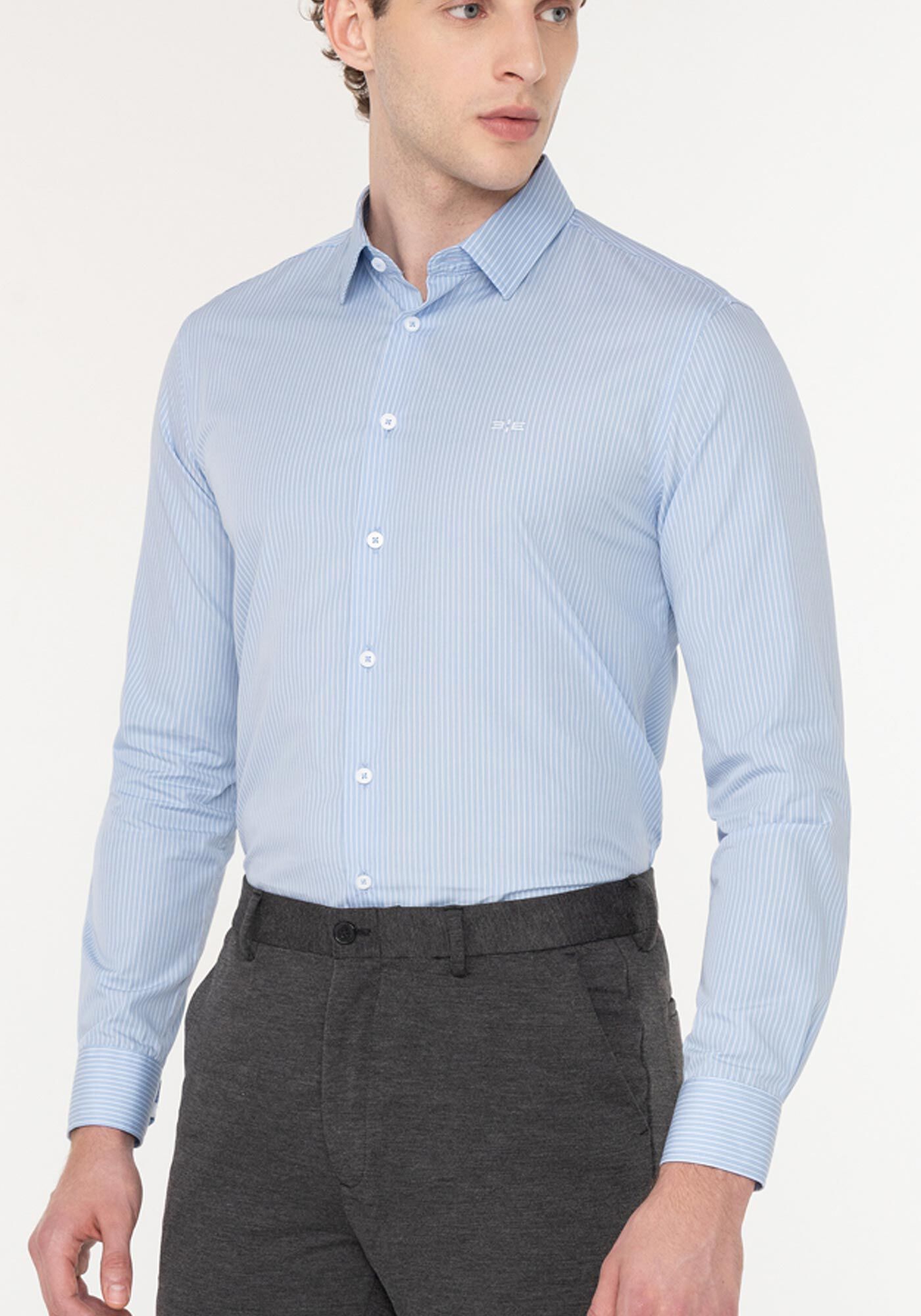 Camisa Listrada De Mangas Longas Em Algod&atilde;o Mercerizado, AZUL BRIGHT, large.