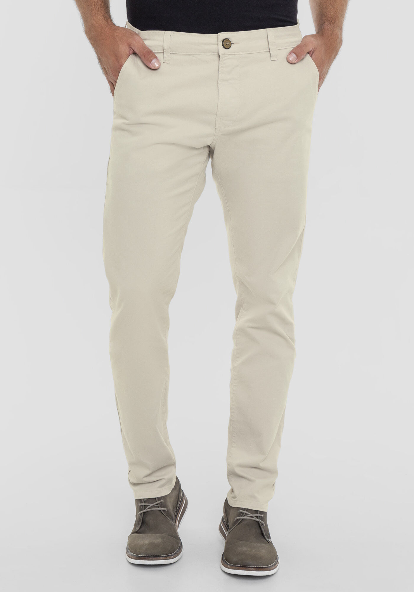 Cal&ccedil;a Slim Turbofan Em Sarja Com Elastano, BEGE GELO, large.