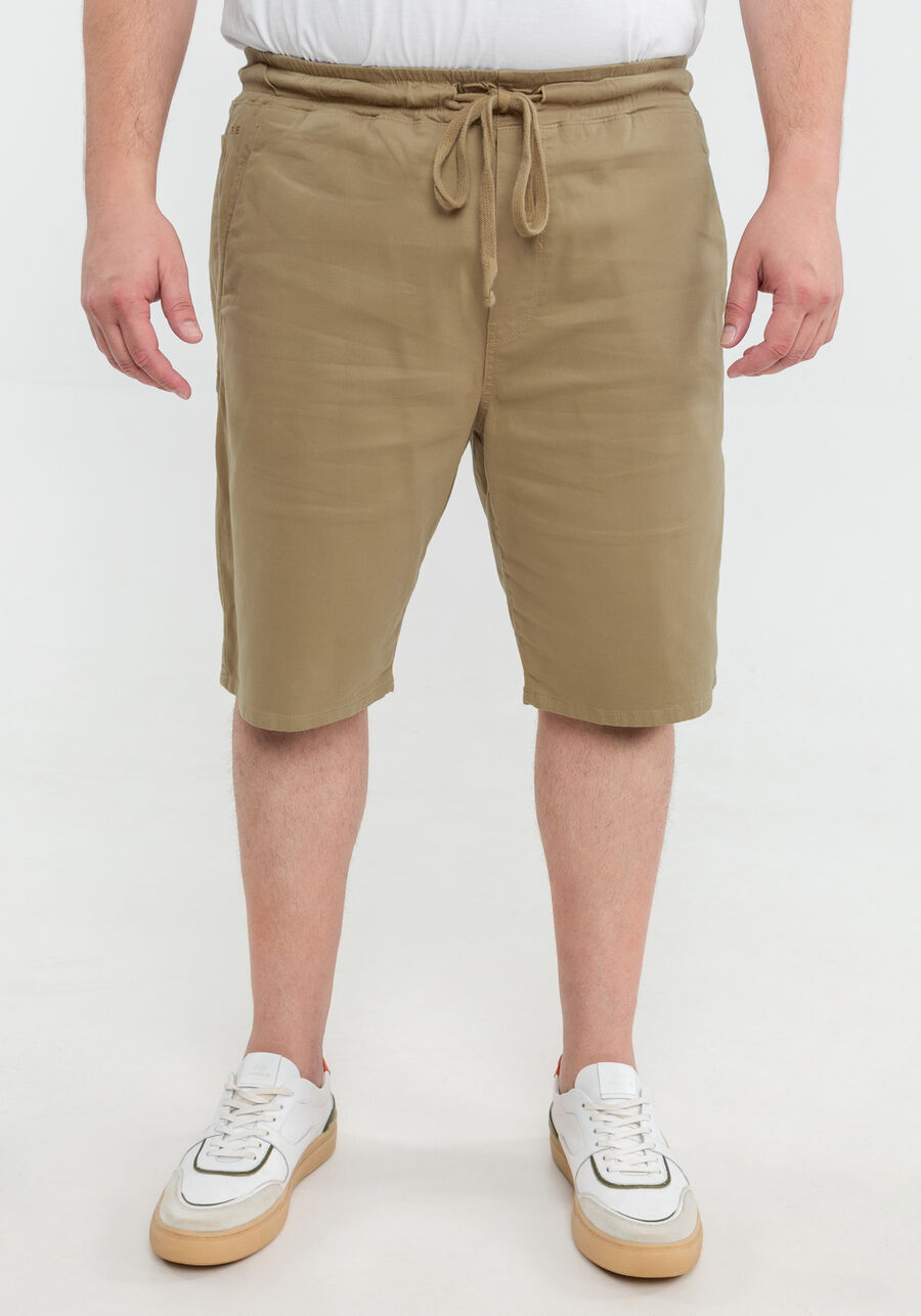 Bermuda Jogging Com Bolsos Em Sarja Denim Malha, CAQUI RAIZ. Bermuda Jogging Com Bolsos Em Sarja Denim Malha, CAQUI RAIZ, large.