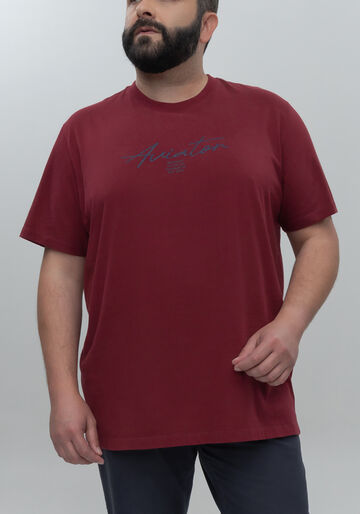 Camiseta De Mangas Curtas Em Malha De Algodão Big & Tall, BORDO BURN RED. Camiseta De Mangas Curtas Em Malha De Algodão Big & Tall, BORDO BURN RED, large.