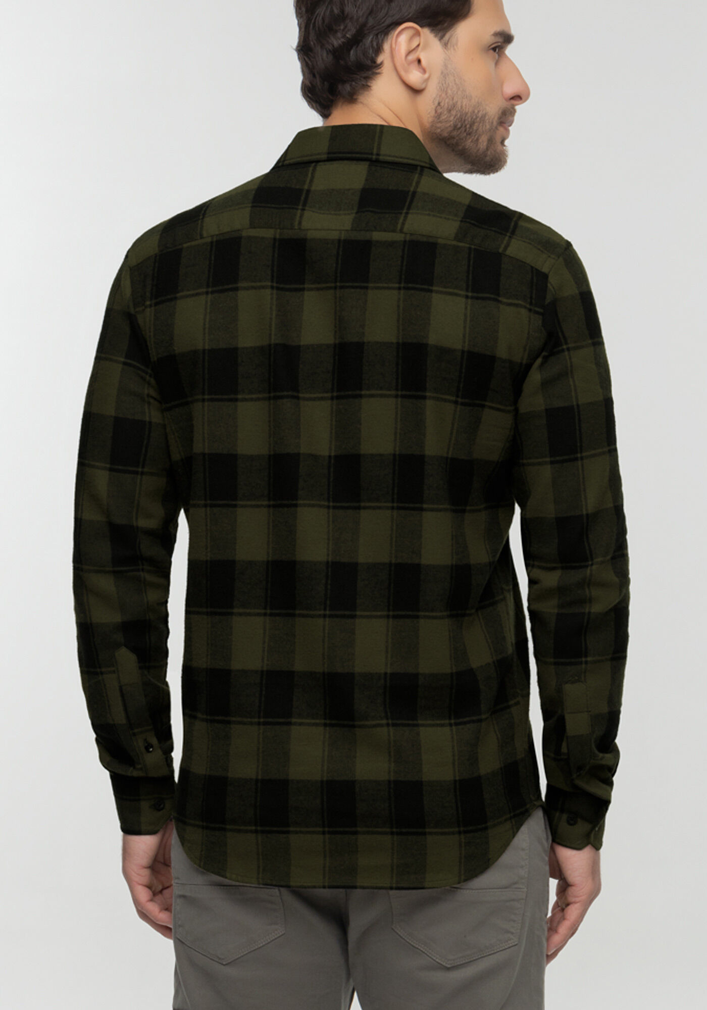 Camisa Xadrez Flanelada Com Mangas Longas Slim Fit, VERDE HEIR, large.