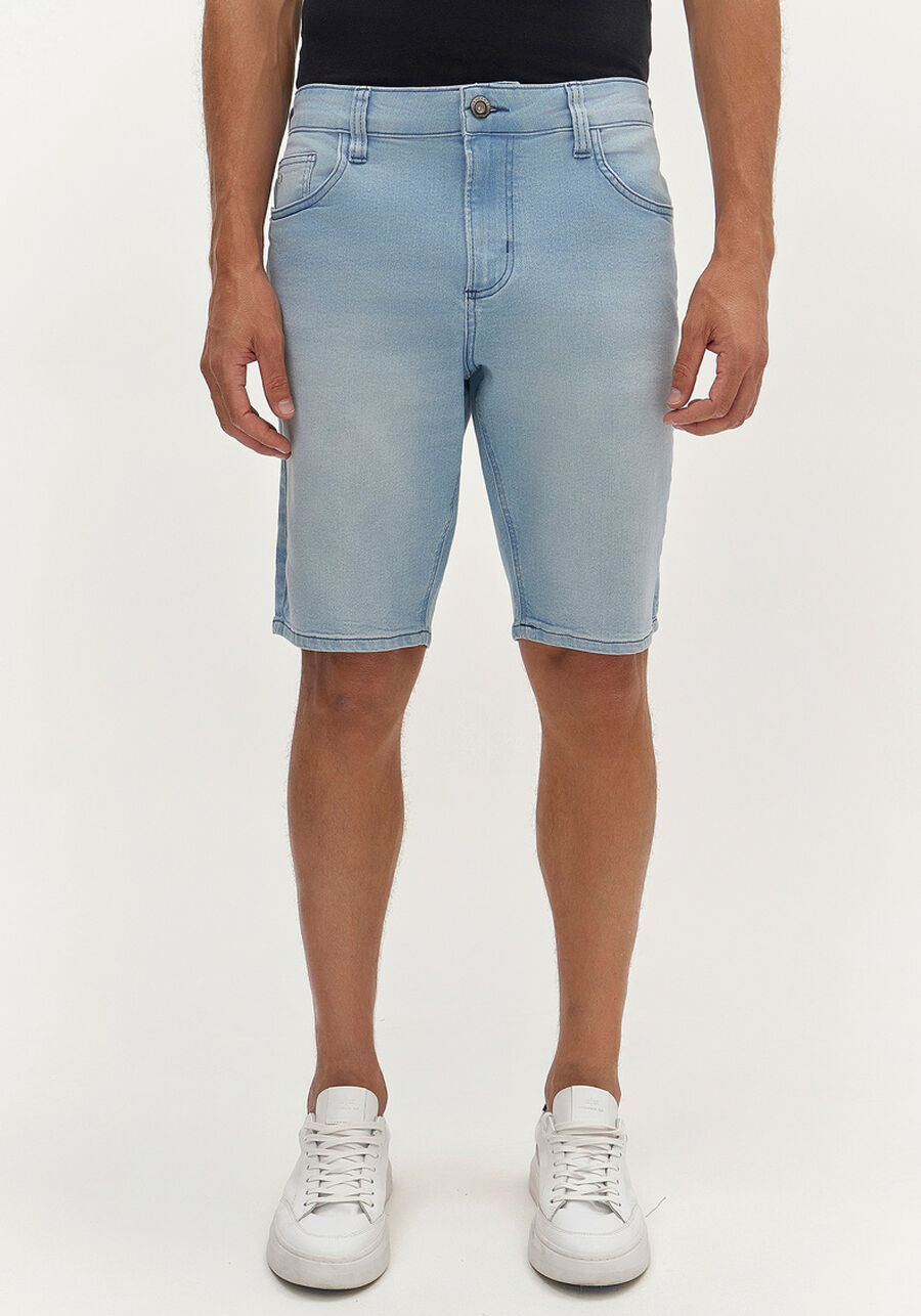 Bermuda Jeans Masculina Reta Clara com Elastano, JEANS. Bermuda Jeans Masculina Reta Clara com Elastano, JEANS, large.