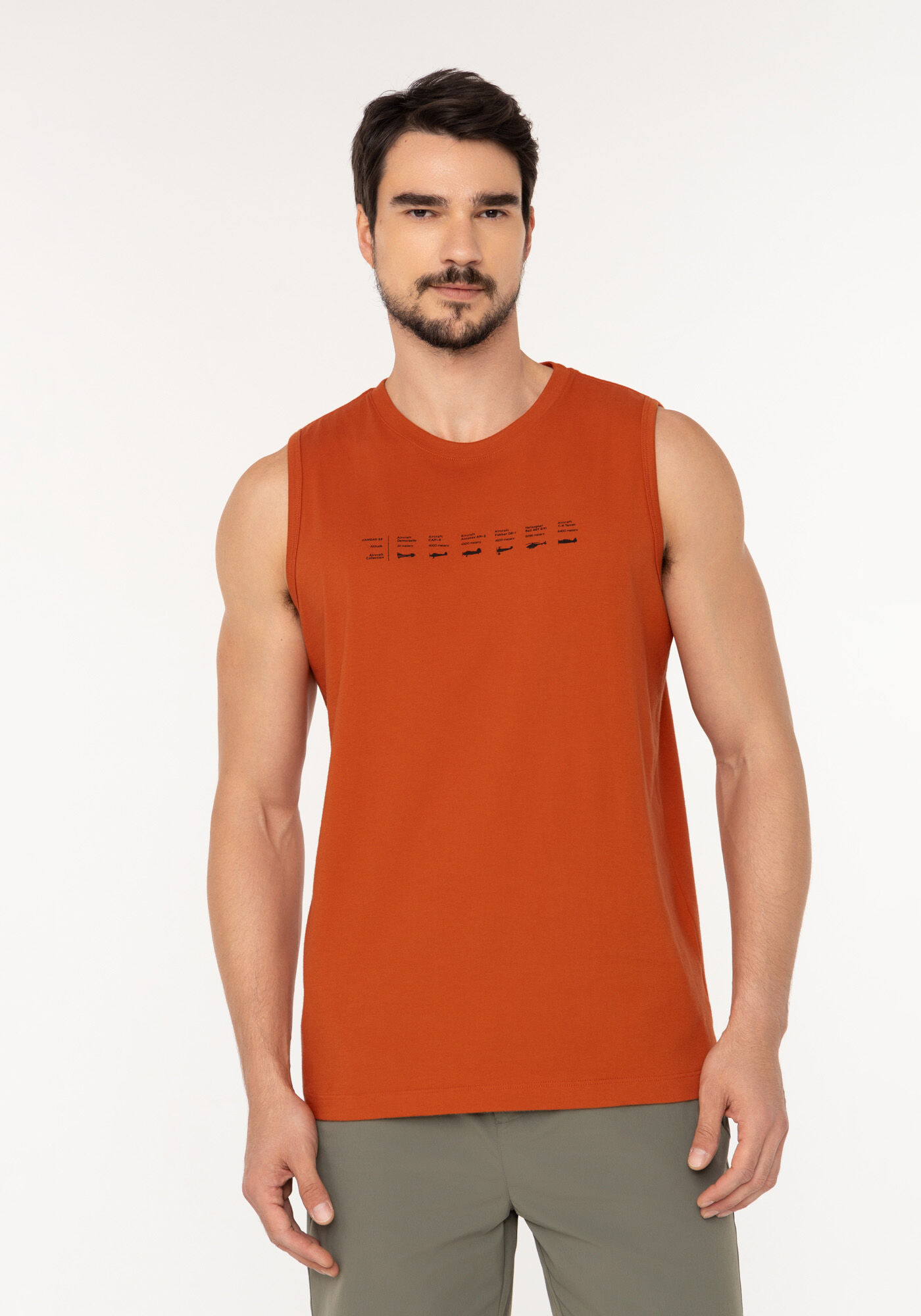 Blusa Regata Em Meia Malha De Algod&atilde;o Com Estampa Localizada, LARANJA TAURI, large.