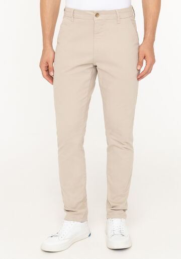Calça Slim Masculina Chino Em Sarja Com Elastano Turbofan, BEGE GELO. Calça Slim Masculina Chino Em Sarja Com Elastano Turbofan, BEGE GELO, large.