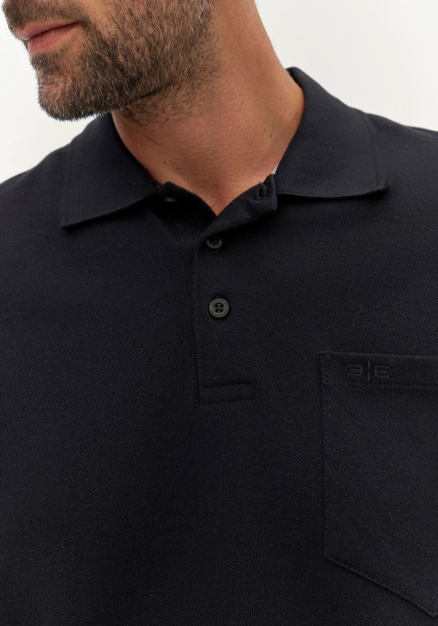 Camisa Polo em Malha Piquet com Bolso, PRETO REATIVO. Camisa Polo em Malha Piquet com Bolso, PRETO REATIVO, large.