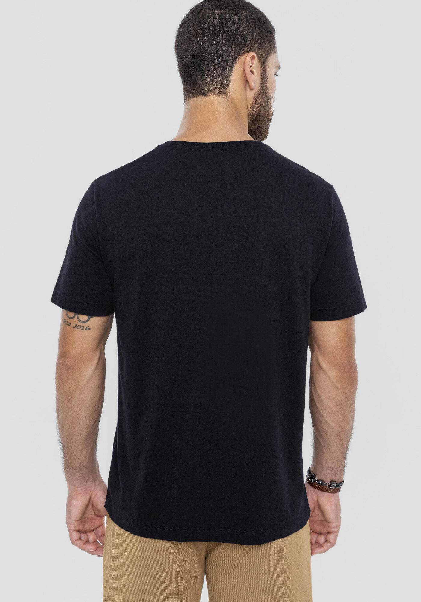 Camiseta Masculina em Meia Malha Estampada, PRETO REATIVO, large.