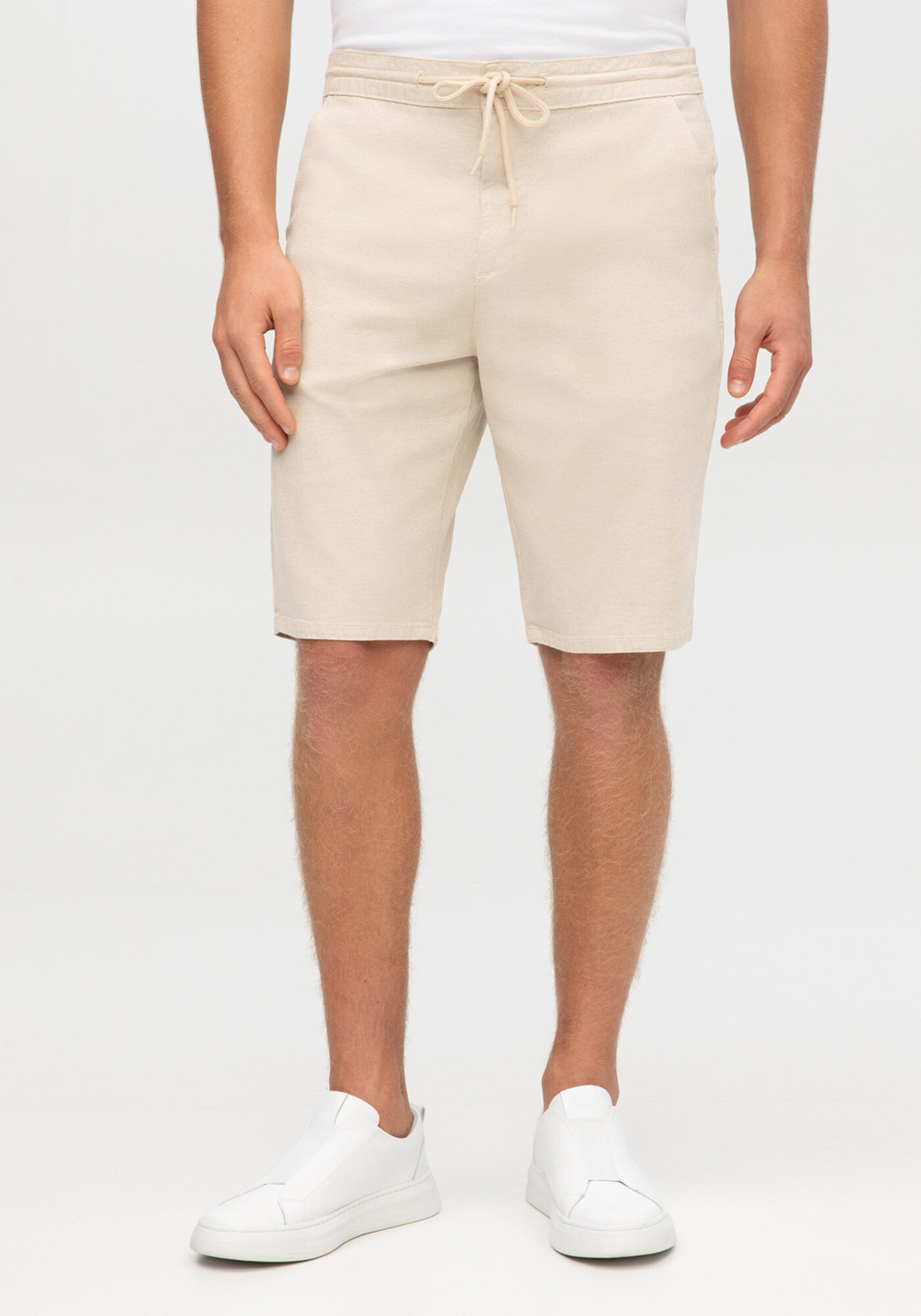 Bermuda Sarja Masculina Jogger com Cadar&ccedil;o, BEGE MARFIM, large.