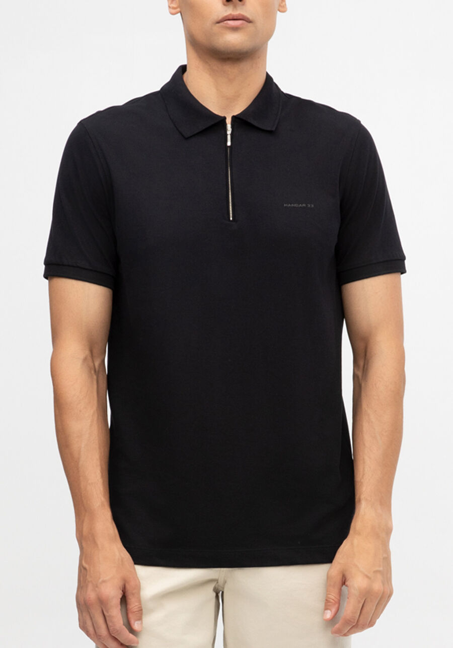 Camisa Polo Masculina em Malha Piquet Pima, PRETO REATIVO. Camisa Polo Masculina em Malha Piquet Pima, PRETO REATIVO, large.