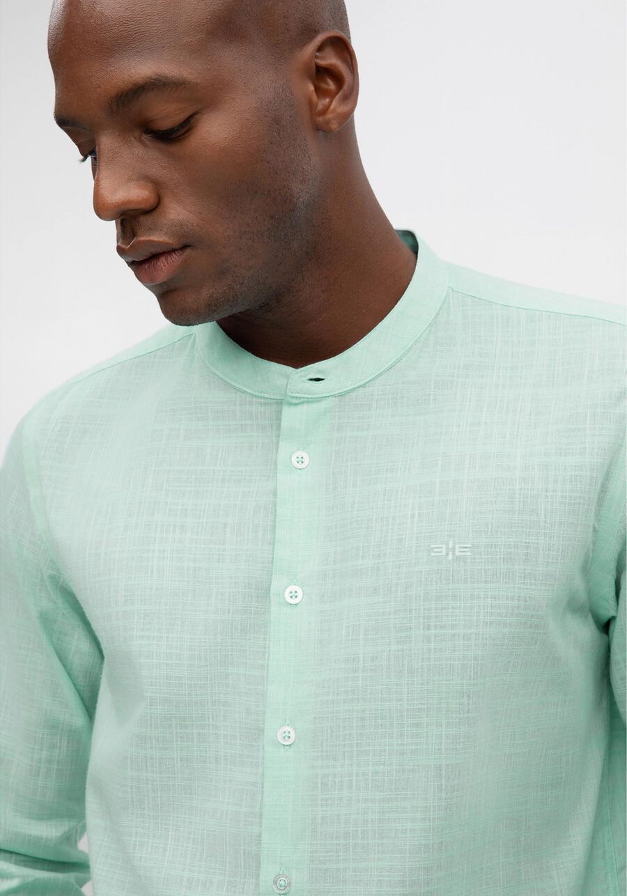 Camisa Masculina Gola Padre Slim Fit em Tecido Flamê, AZUL BORA BORA. Camisa Masculina Gola Padre Slim Fit em Tecido Flamê, AZUL BORA BORA, large.