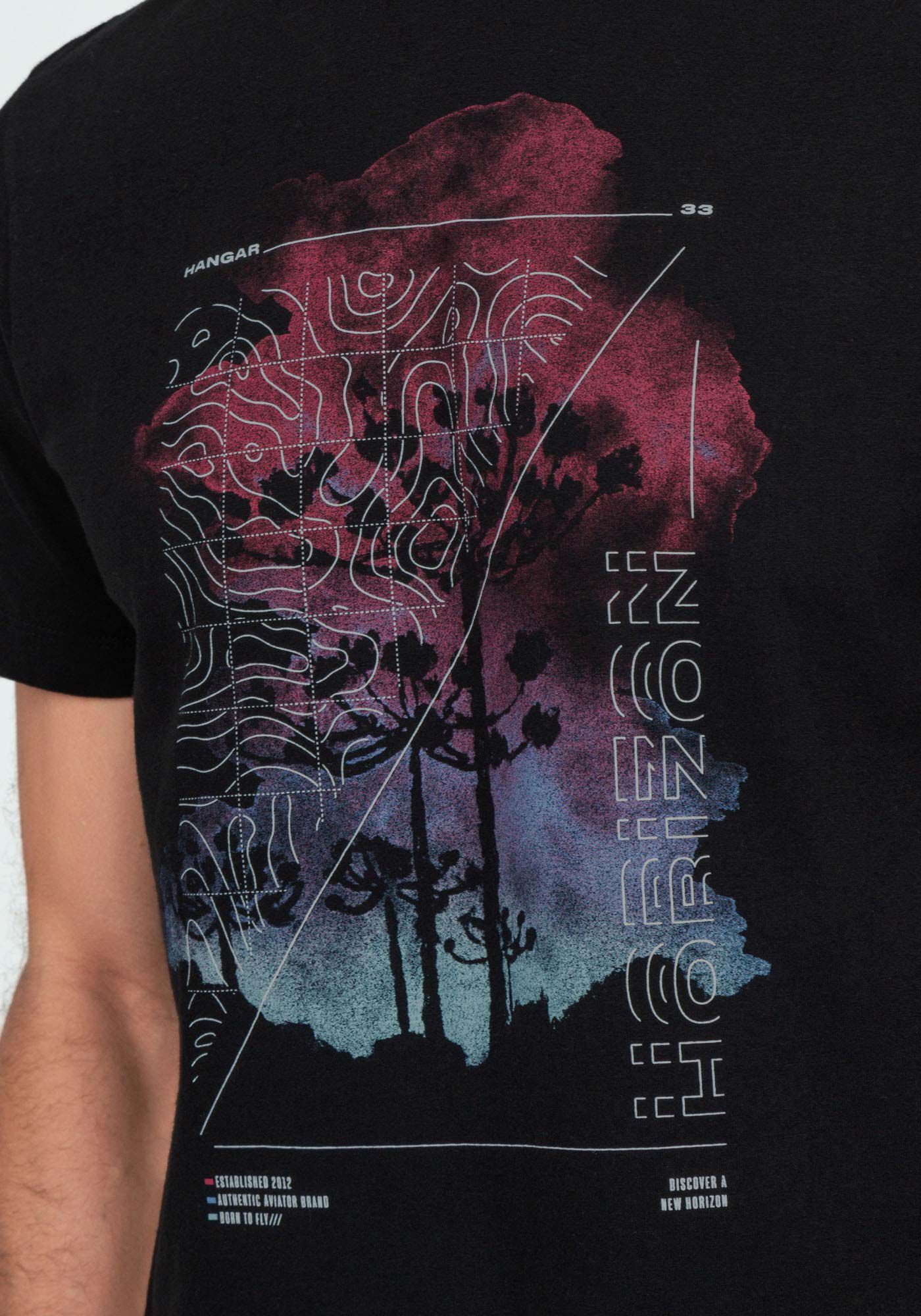 Camiseta Manga Curta em Malha Estampada, PRETO REATIVO, large.