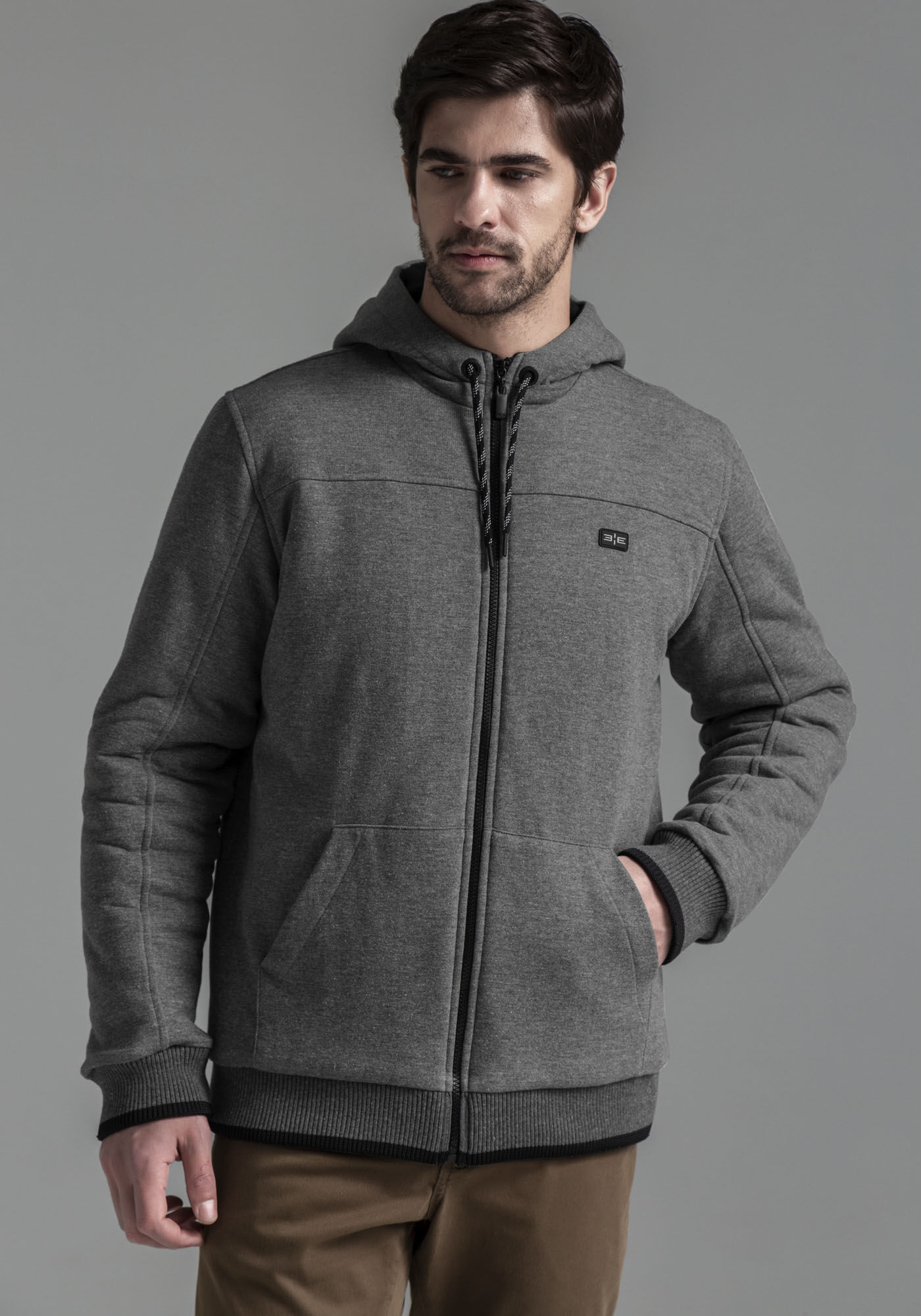 Jaqueta Masculina em Moletom com Forro, MESCLA ESCURO, large.