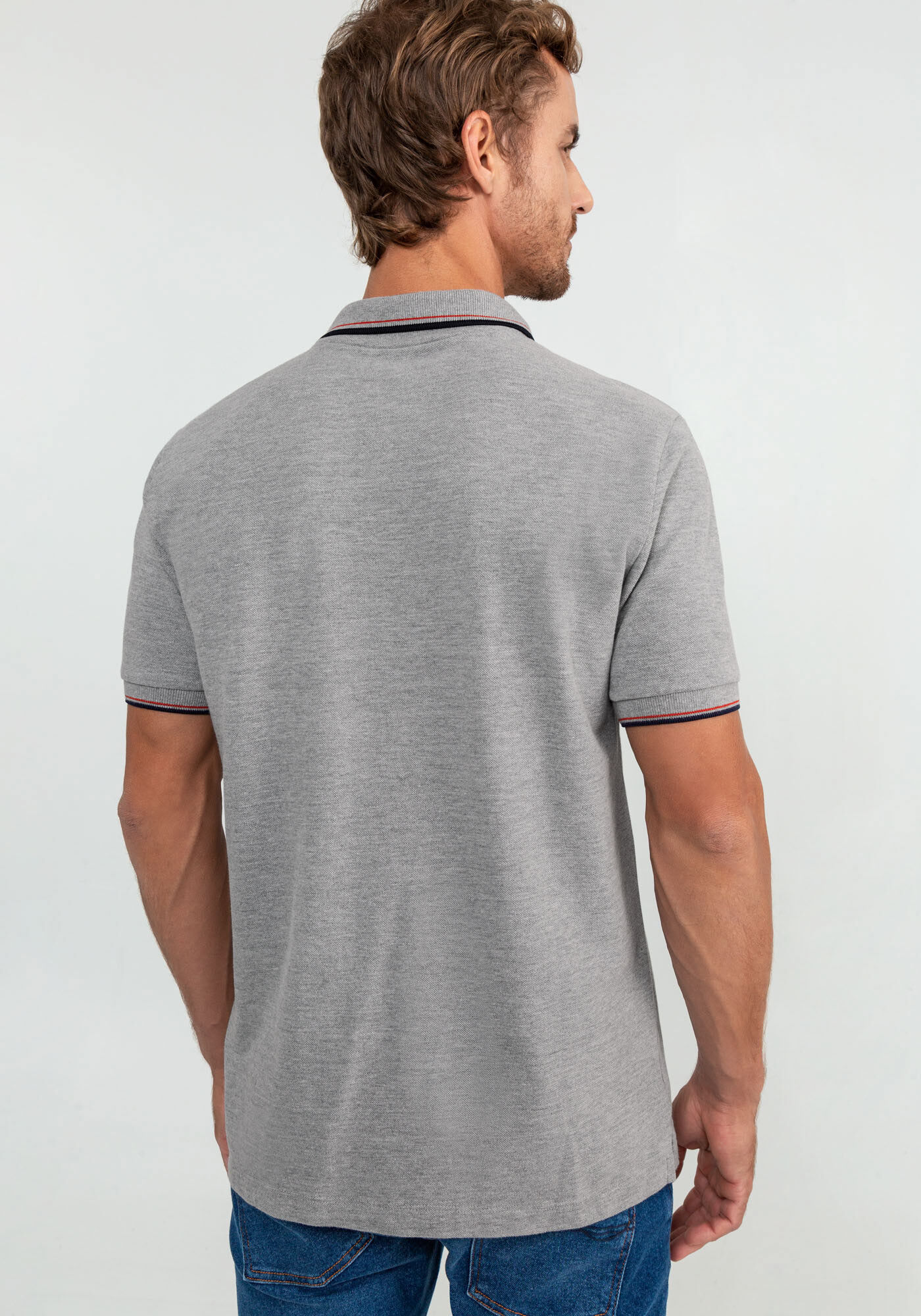 Camisa Polo Masculina Cl&aacute;ssica Piquet, MESCLA MEDIO, large.