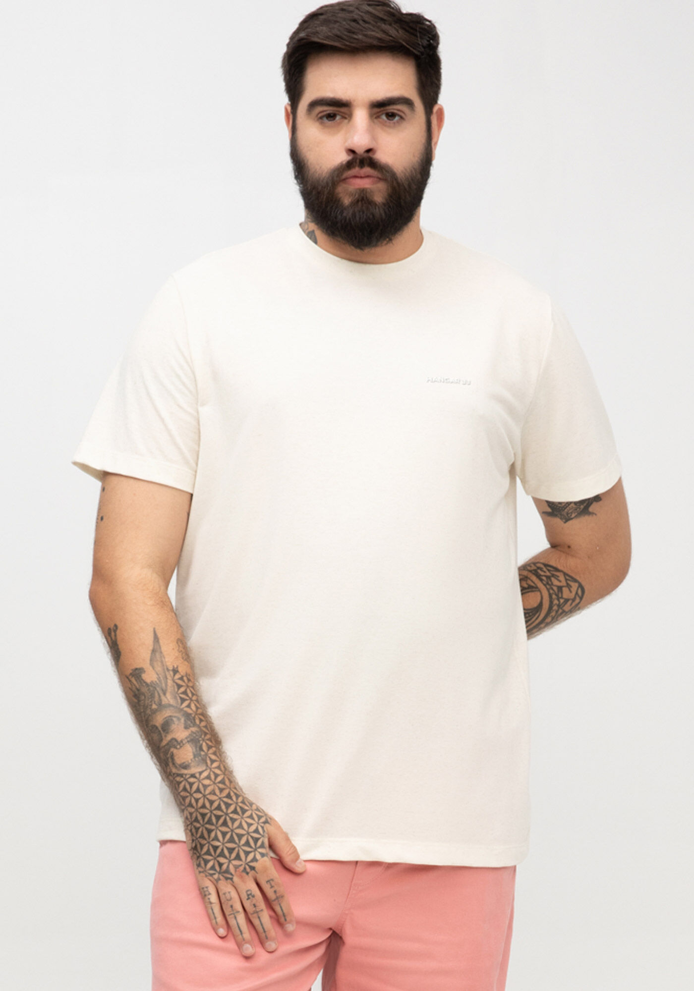Camiseta Masculina Big & Tall em Malha Piquet, BRANCO OFF WHITE, large.
