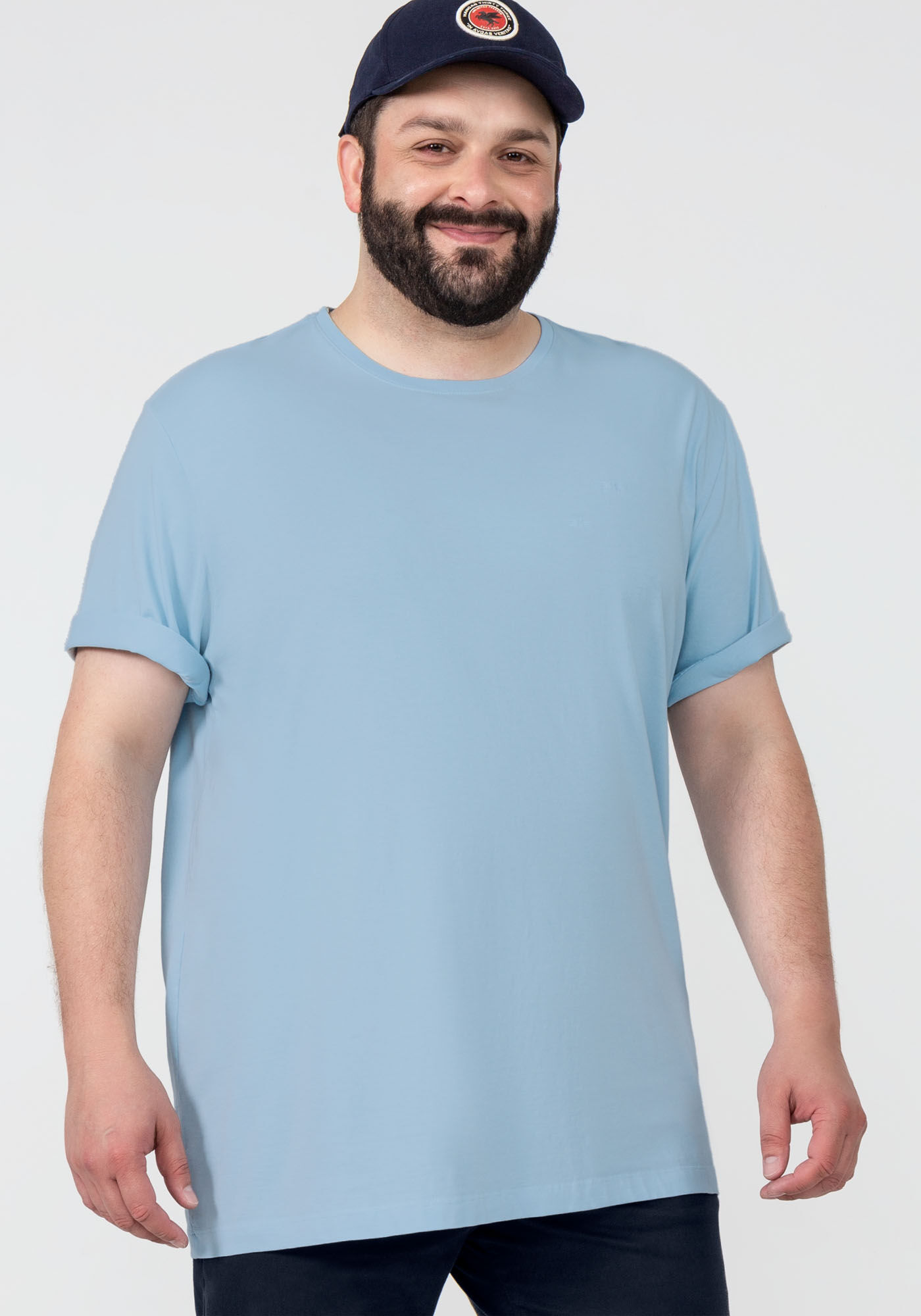 Camiseta Masculina em Malha Cl&aacute;ssica Big & Tall, 3571 AZUL, large.
