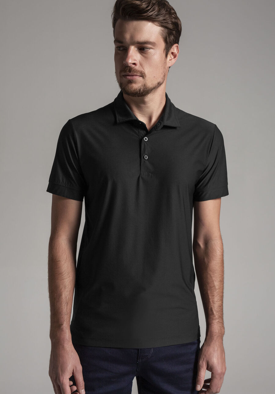 Camisa Polo Masculina em Malha Tech Skin, PRETO REATIVO. Camisa Polo Masculina em Malha Tech Skin, PRETO REATIVO, large.