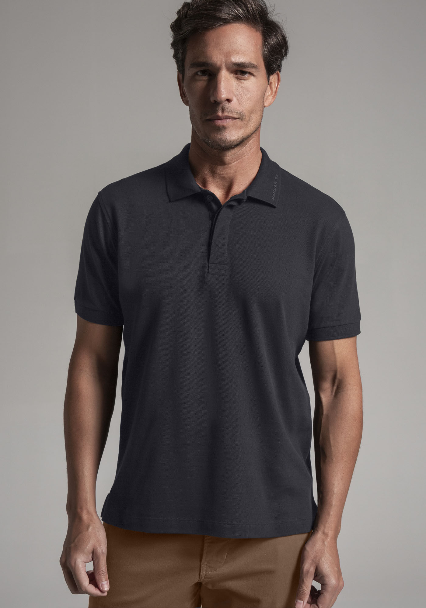 Camisa Polo Masculina em Malha Suedine Premium, PRETO REATIVO, large.