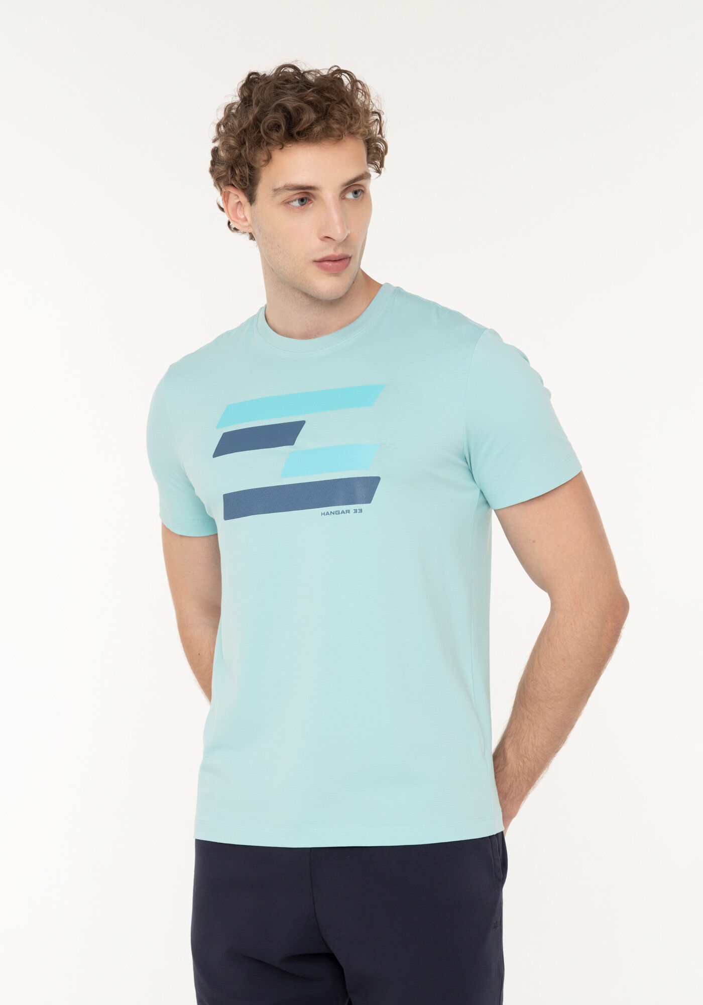 Camiseta Com Estampa E Mangas Curtas Em Malha De Algod&atilde;o, AZUL BUBBLE, large.