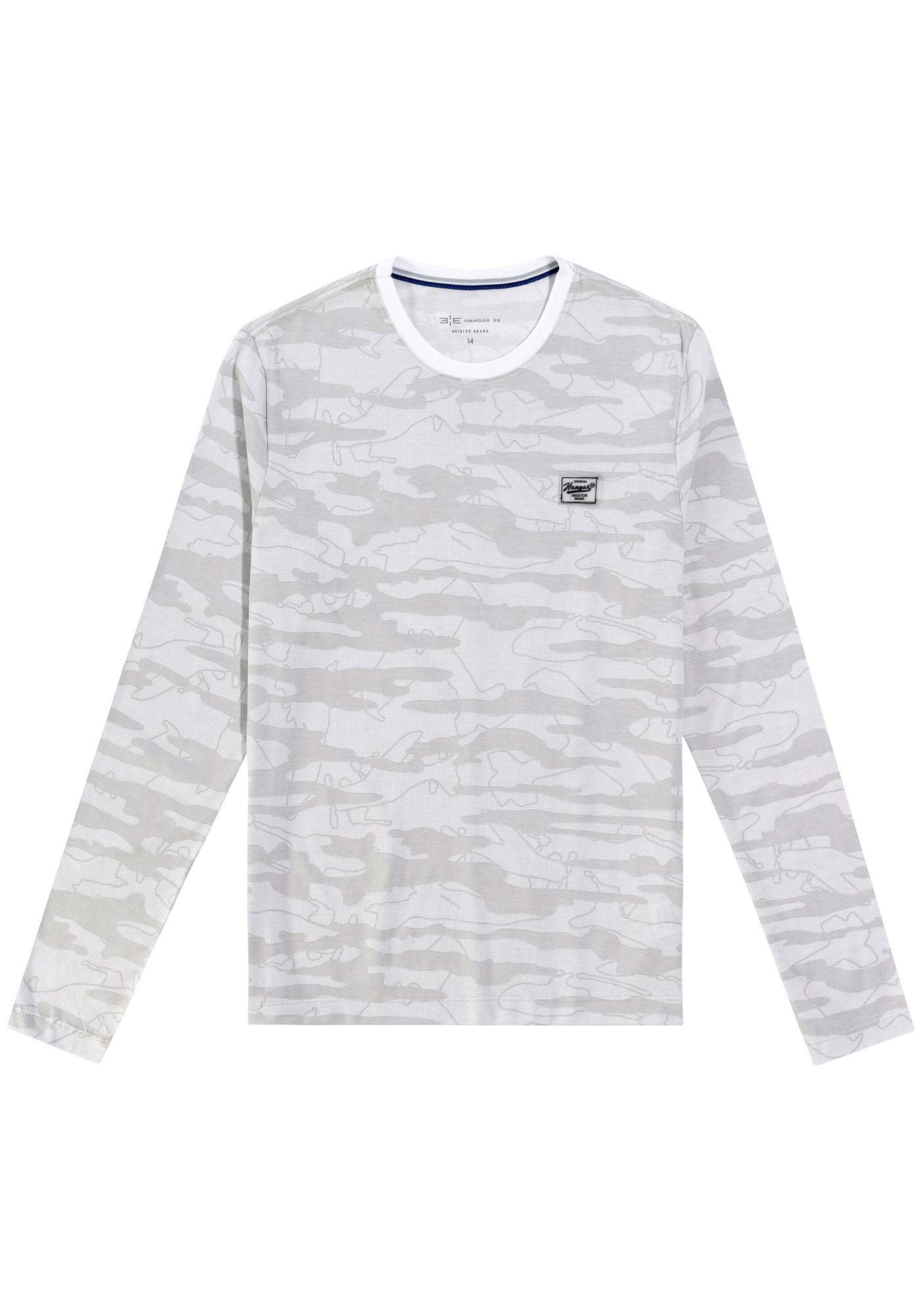 Camiseta Manga Longa em Malha Estampada Juvenil, GRID CINZA, large.