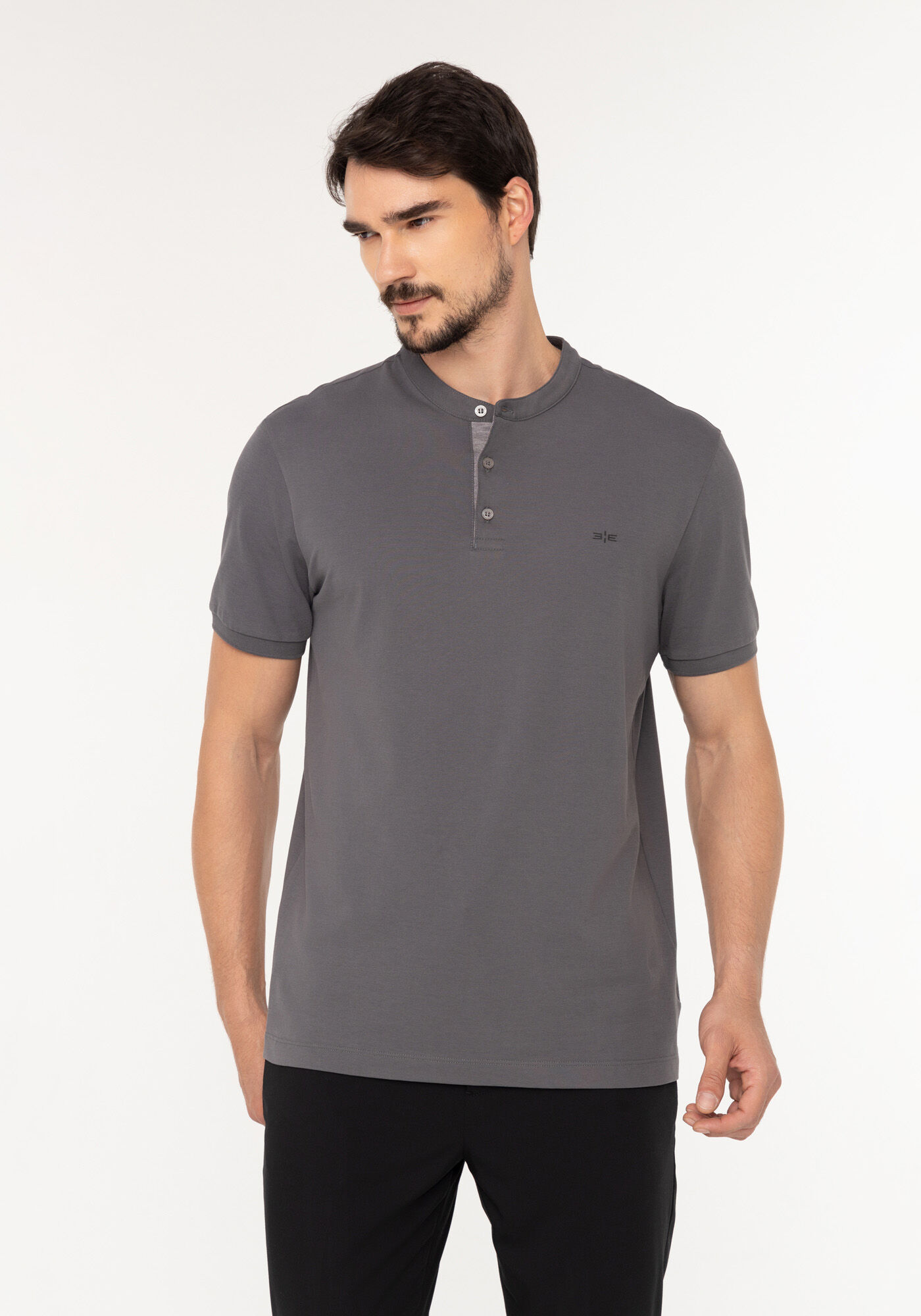 Camisa Com Gola Padre Em Malha Piquet De Algod&atilde;o Pima, CINZA NIGHTCALL, large.