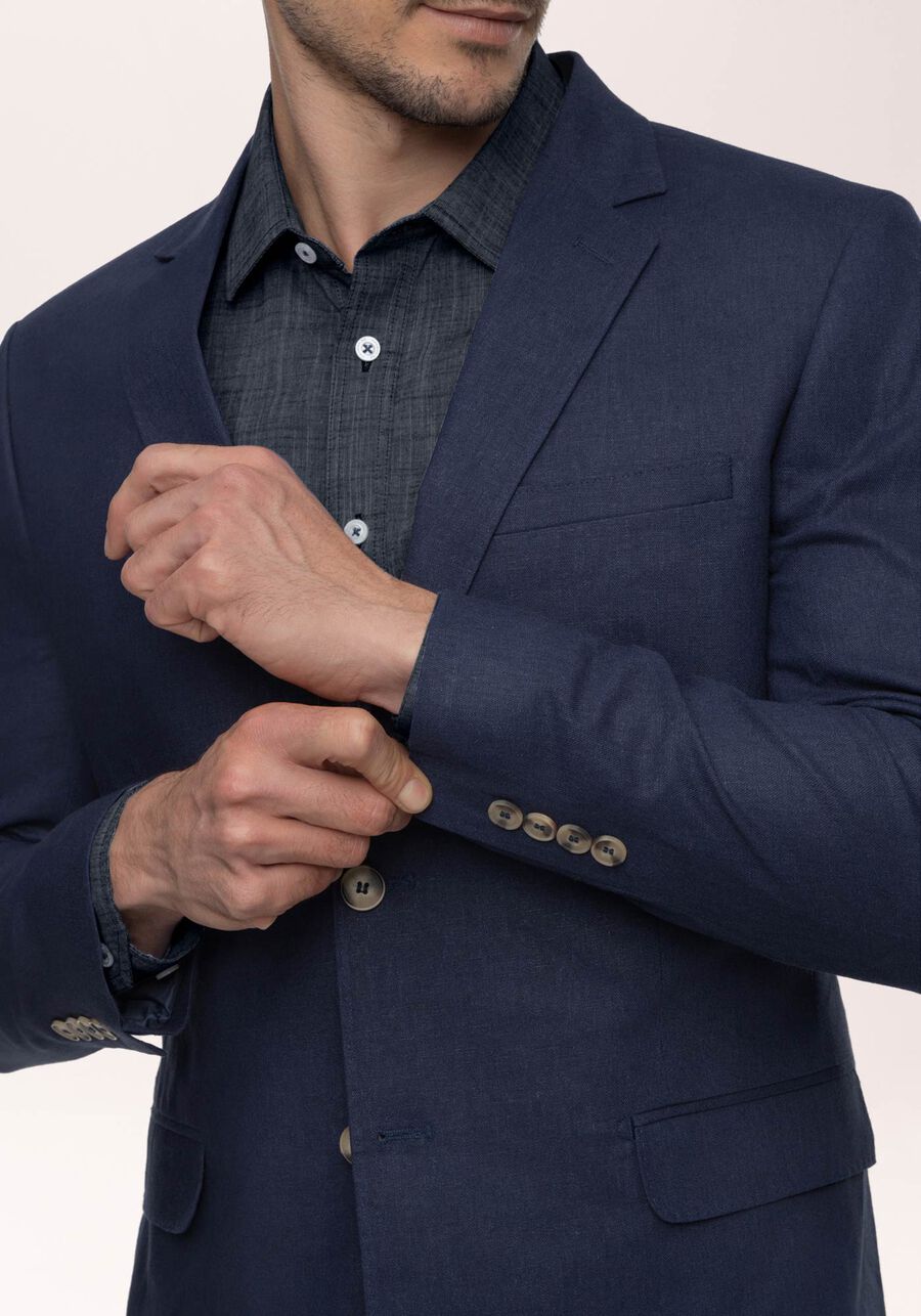 Blazer Slim Comfort Em Tecido Com Linho, MARINHO ACTION. Blazer Slim Comfort Em Tecido Com Linho, MARINHO ACTION, large.