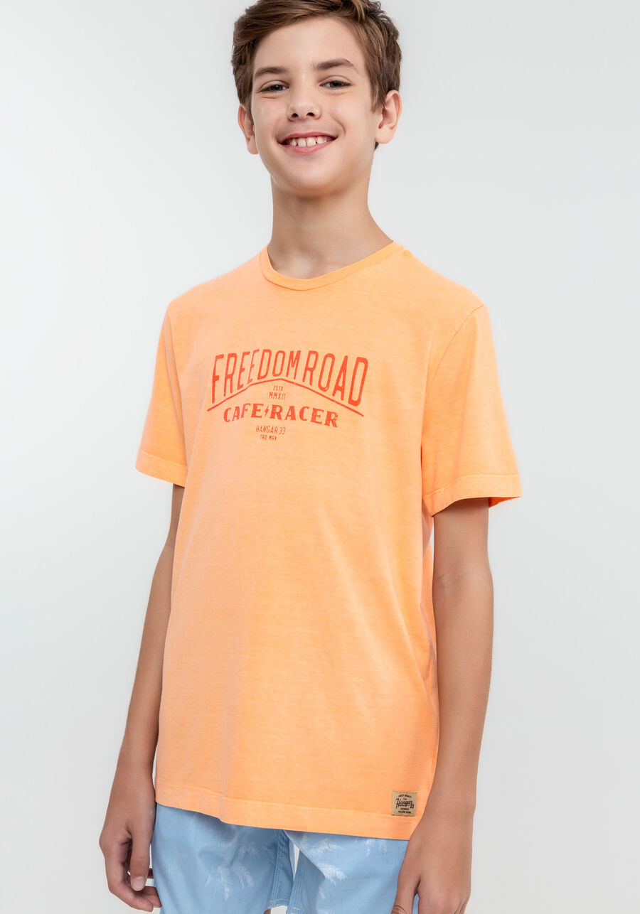 Camiseta Juvenil Masculina em Malha Estonada, LARANJA SAHARA, large.