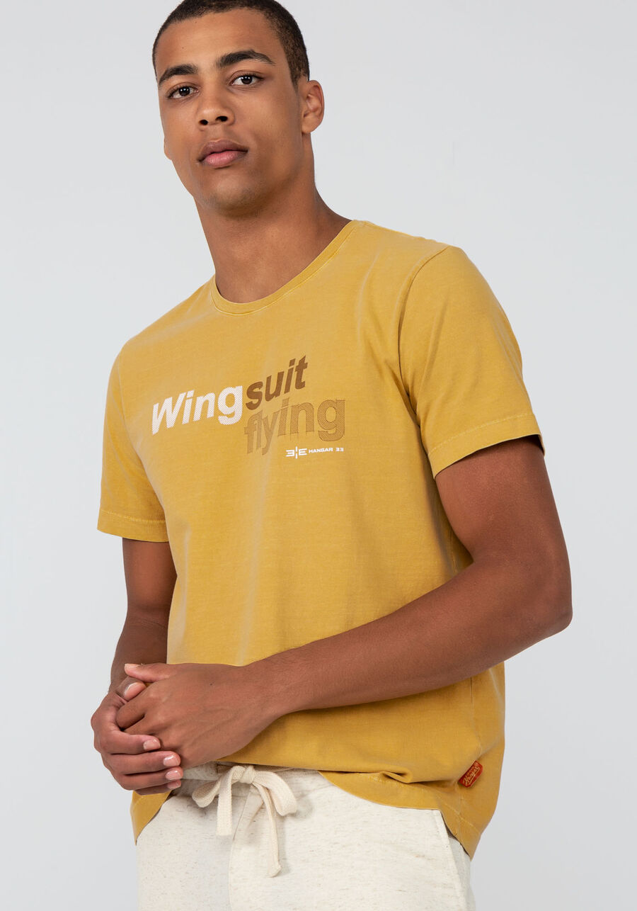 Camiseta Masculina Malha Estampa Wingsuit, AMARELO CURRY, large.