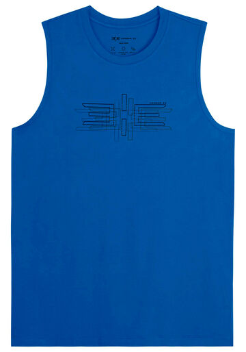 Regata Masculina em Malha Viscose Estampada, AZUL OMEGA. Regata Masculina em Malha Viscose Estampada, AZUL OMEGA, large.