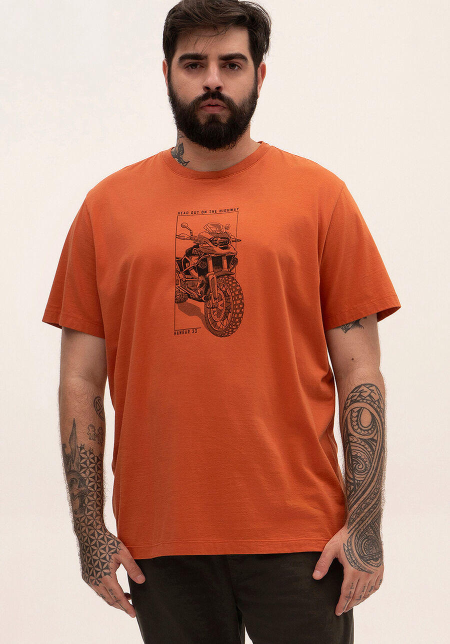 Camiseta masculina estampada big and tall, LARANJA HAPPILY. Camiseta masculina estampada big and tall, LARANJA HAPPILY, large.
