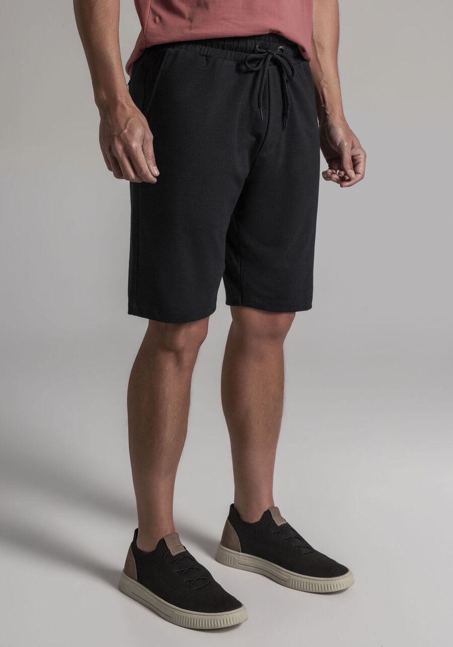 Bermuda Masculina em Moletom com Bolso, PRETO REATIVO. Bermuda Masculina em Moletom com Bolso, PRETO REATIVO, large.