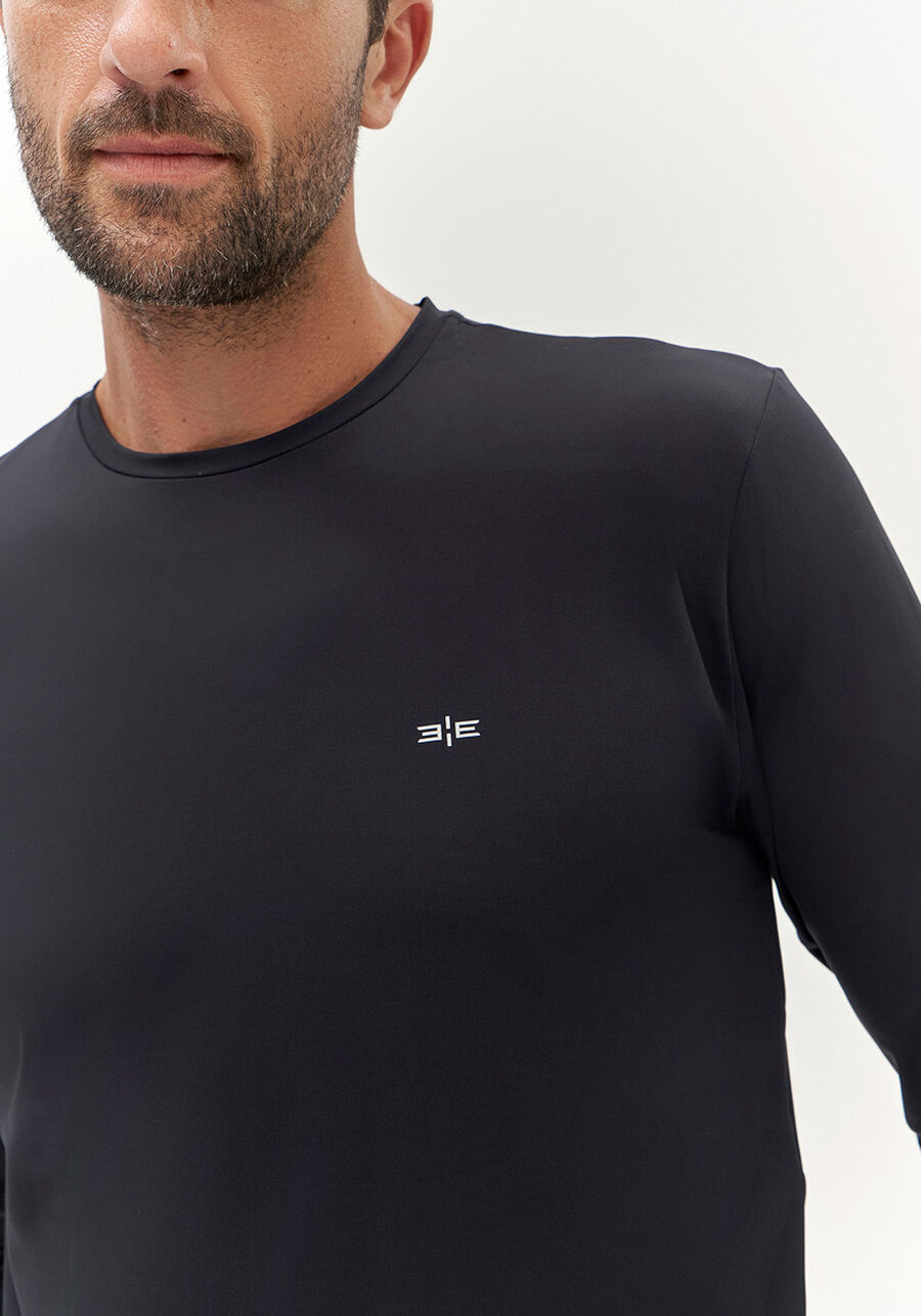 Camiseta De Mangas Longas Masculina Com Proteção Solar, PRETO REATIVO. Camiseta De Mangas Longas Masculina Com Proteção Solar, PRETO REATIVO, large.