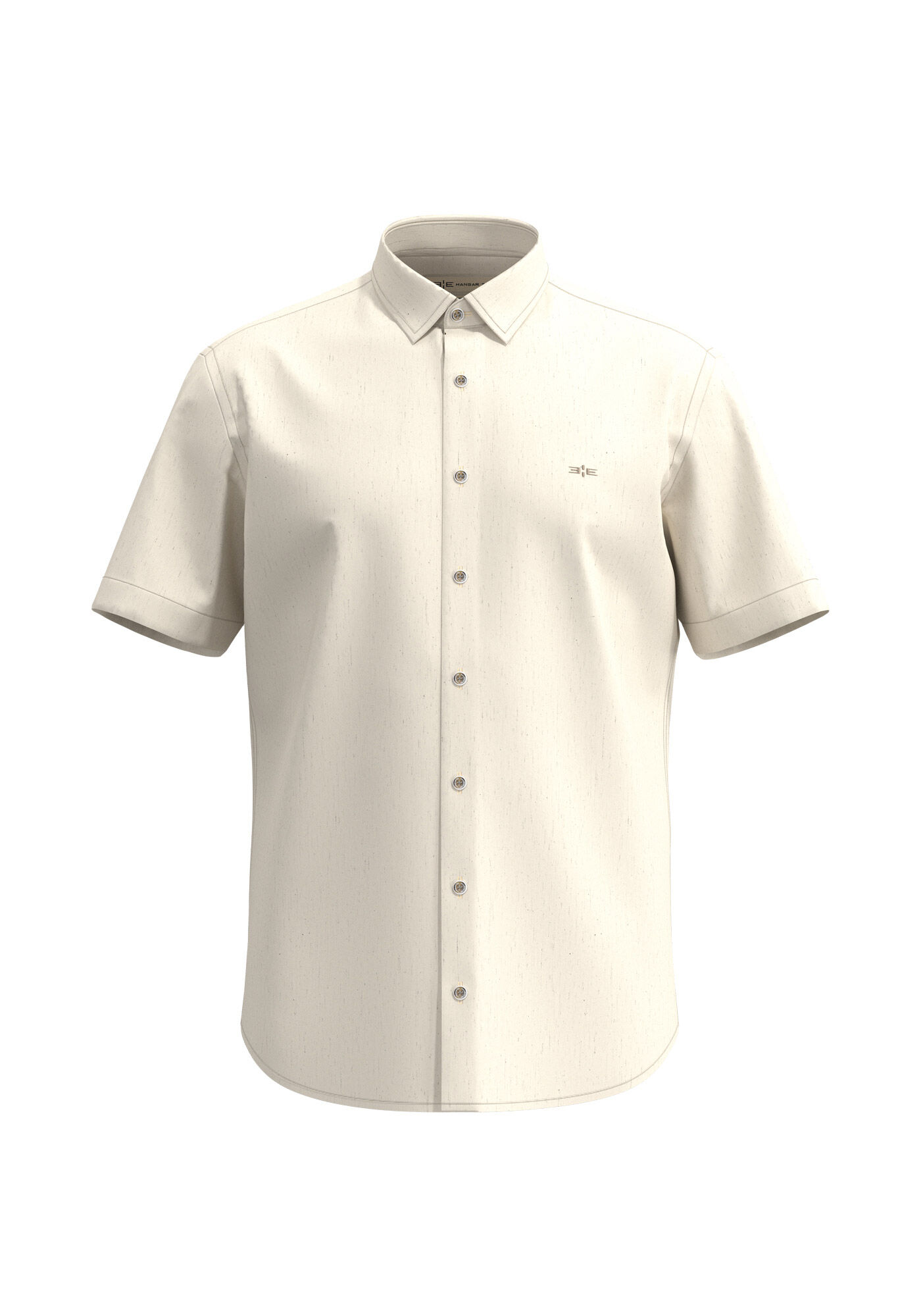 Camisa De Mangas Curtas Com Linho, BRANCO OFF WHITE, large.