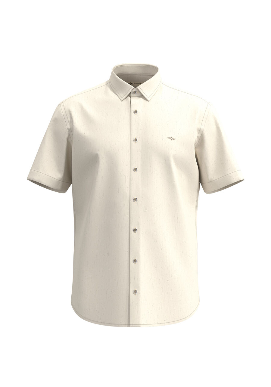 Camisa De Mangas Curtas Com Linho, BRANCO OFF WHITE. Camisa De Mangas Curtas Com Linho, BRANCO OFF WHITE, large.