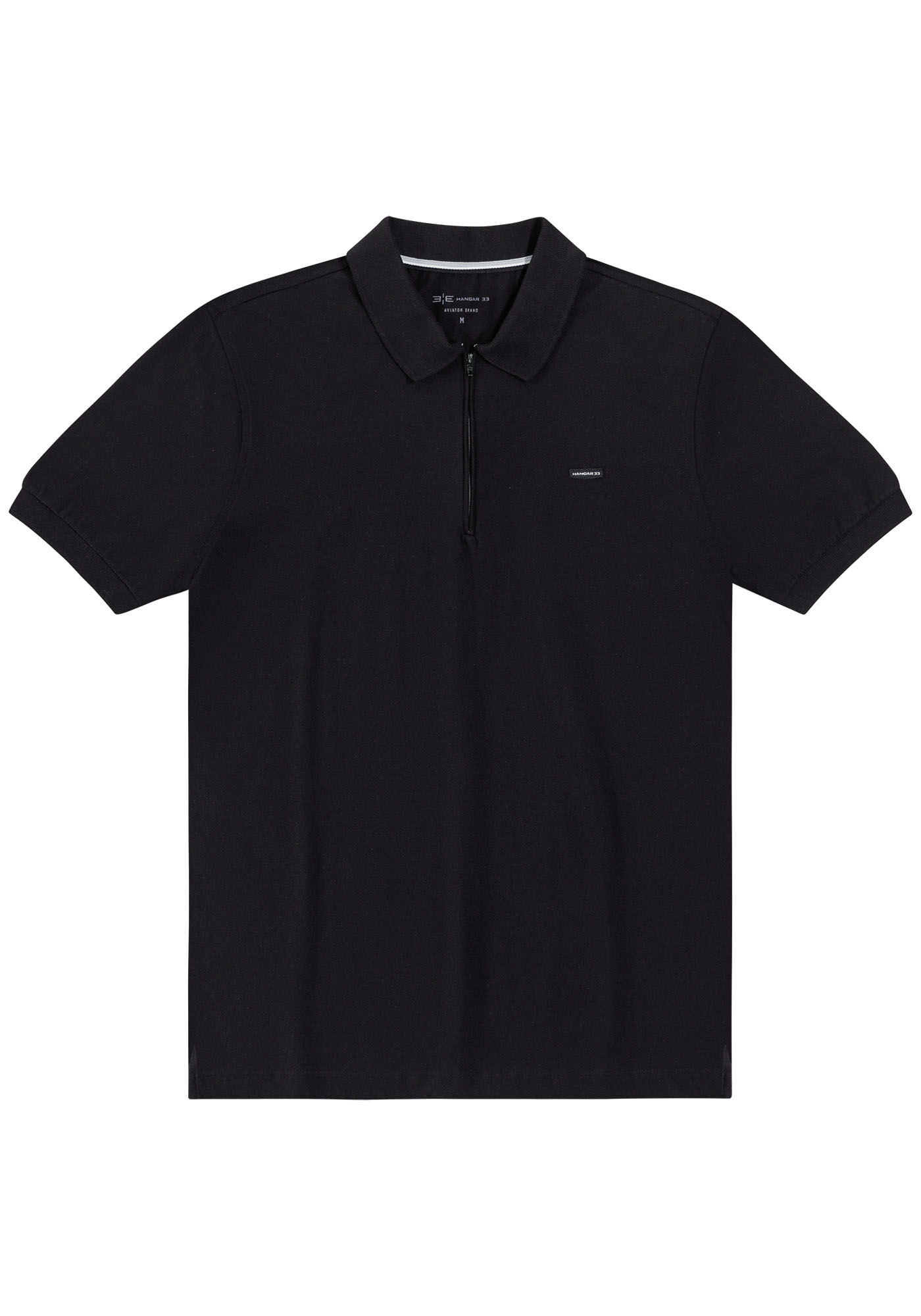 Camisa Polo Masculina em Malha com Z&iacute;per, PRETO, large.