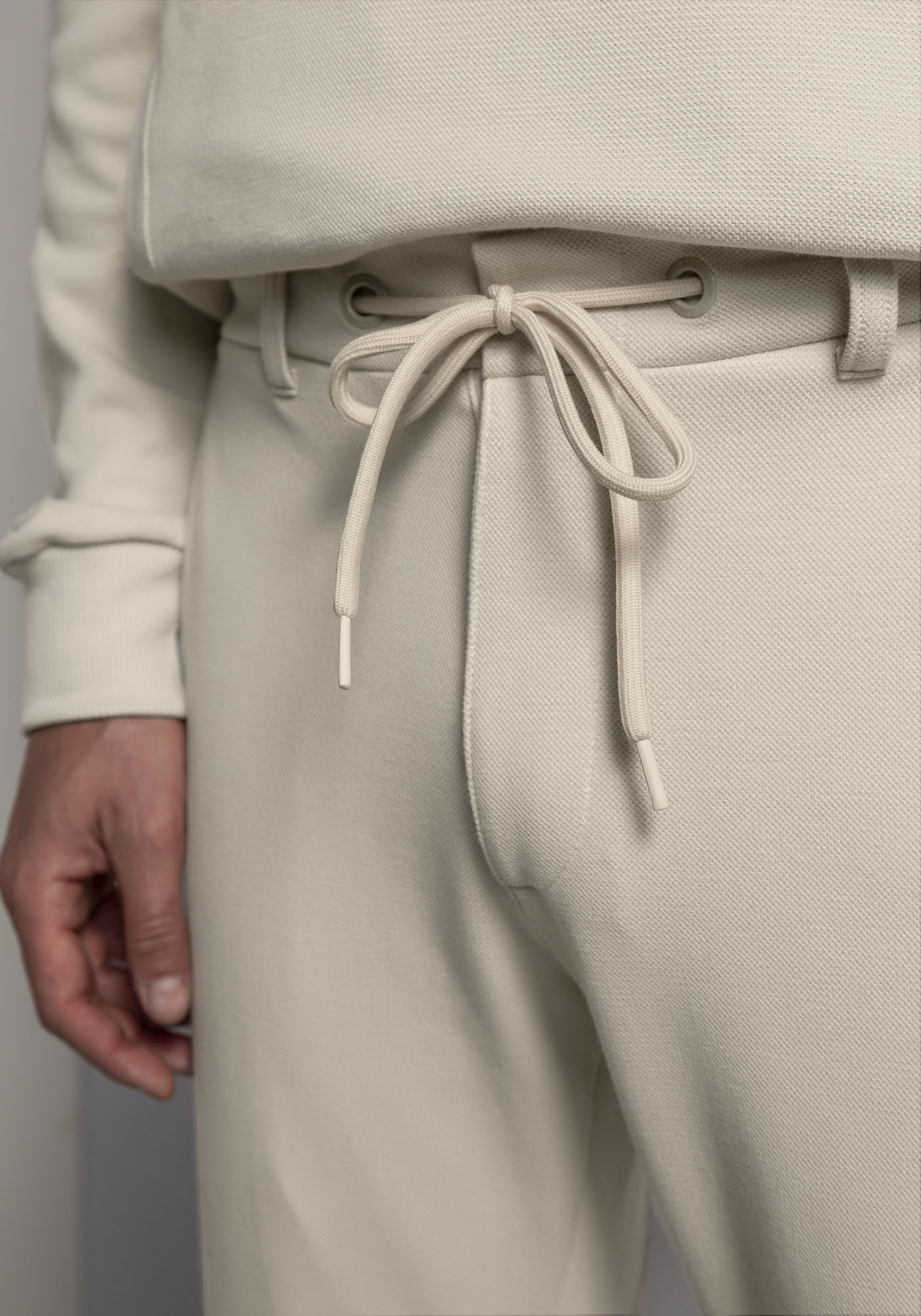 Cal&ccedil;a Reta Alfaiataria em Moletom com Cadar&ccedil;o, BEGE SYSTEM, large.