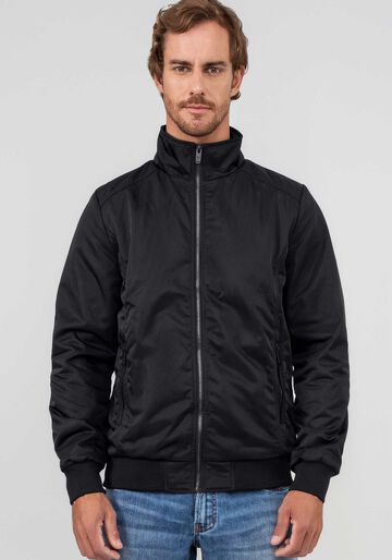 Jaqueta Bomber Masculina em Nylon, PRETO REATIVO. Jaqueta Bomber Masculina em Nylon, PRETO REATIVO, large.