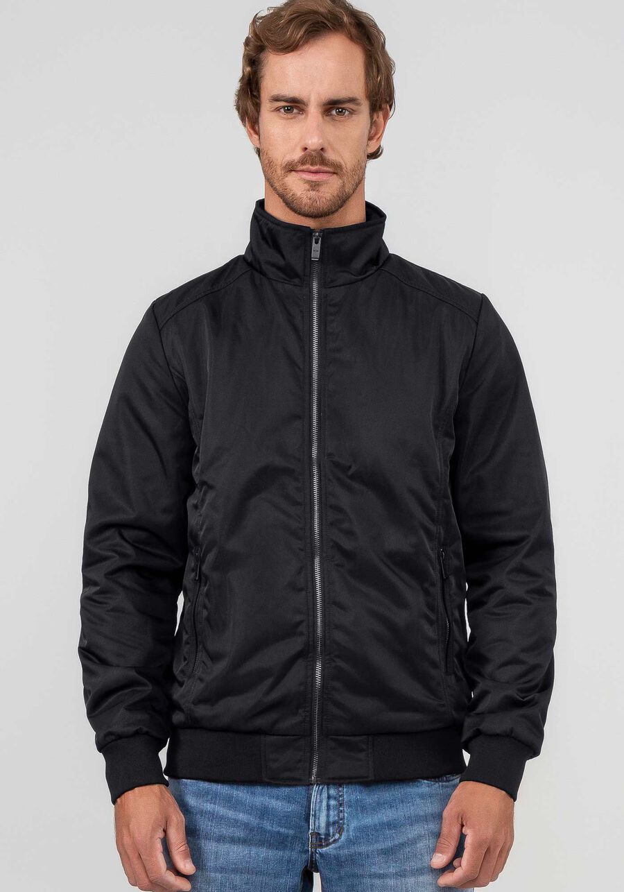 Jaqueta Bomber Masculina em Nylon, PRETO REATIVO, large.