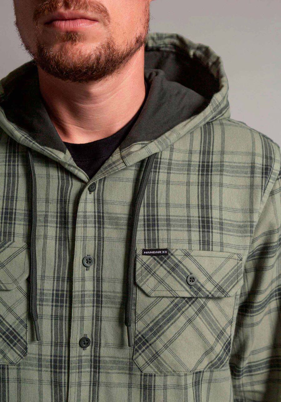Camisa Masculina em Flanela Xadrez com Capuz, VERDE REIGN. Camisa Masculina em Flanela Xadrez com Capuz, VERDE REIGN, large.