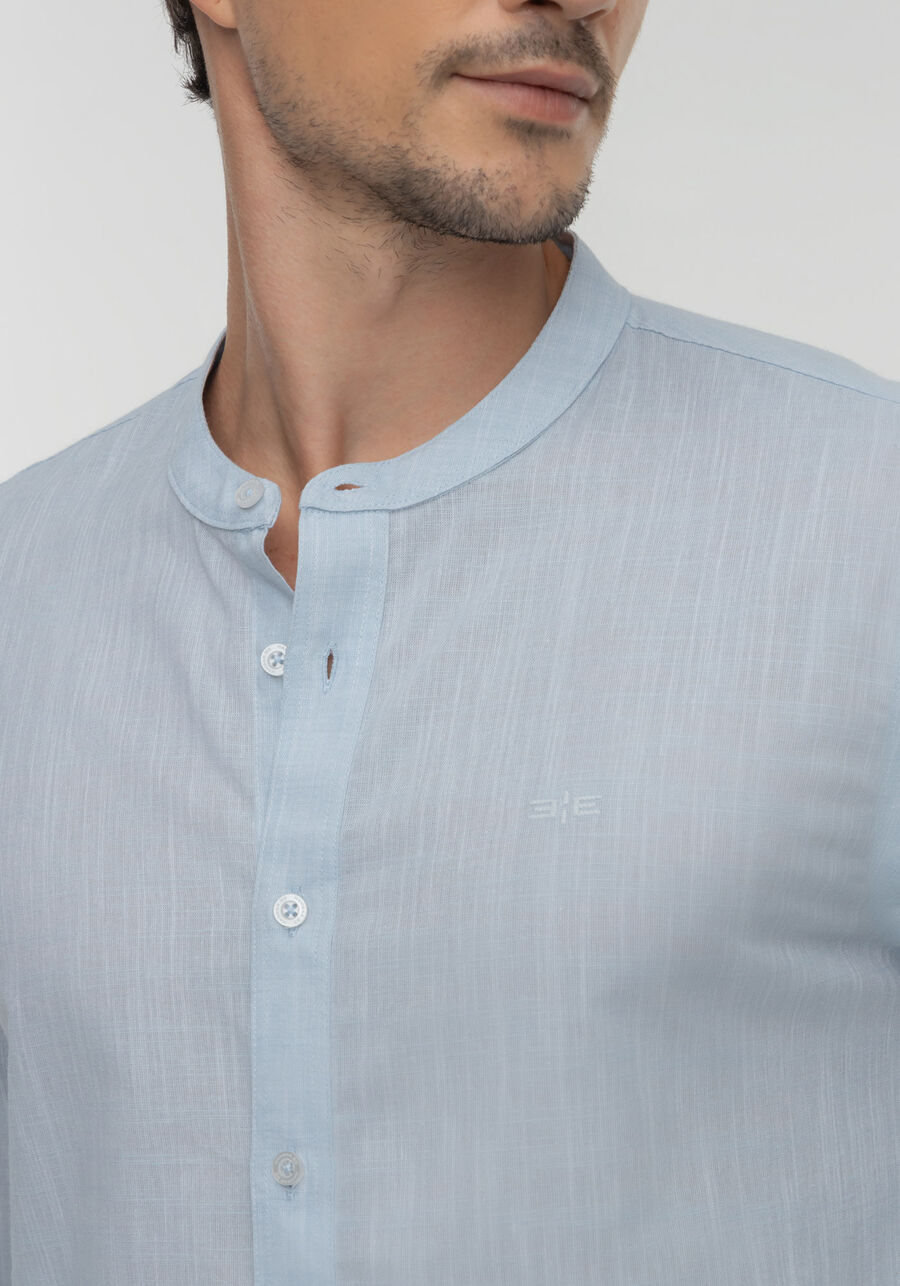 Camisa Slim Fit Com Gola Padre E Mangas Longas, AZUL BORA BORA. Camisa Slim Fit Com Gola Padre E Mangas Longas, AZUL BORA BORA, large.