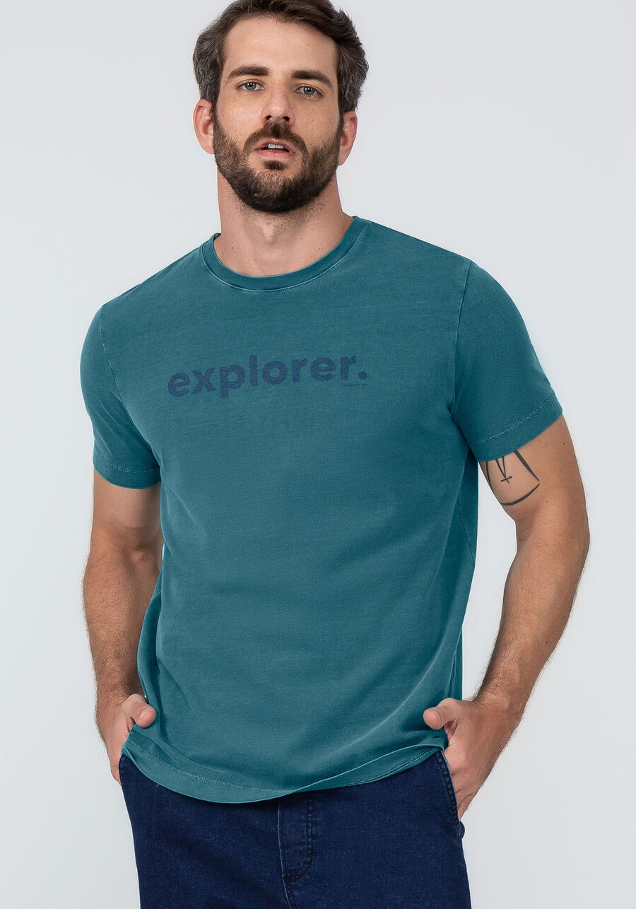 Camiseta Masculina em Malha Estonada, VERDE FEATHER. Camiseta Masculina em Malha Estonada, VERDE FEATHER, large.