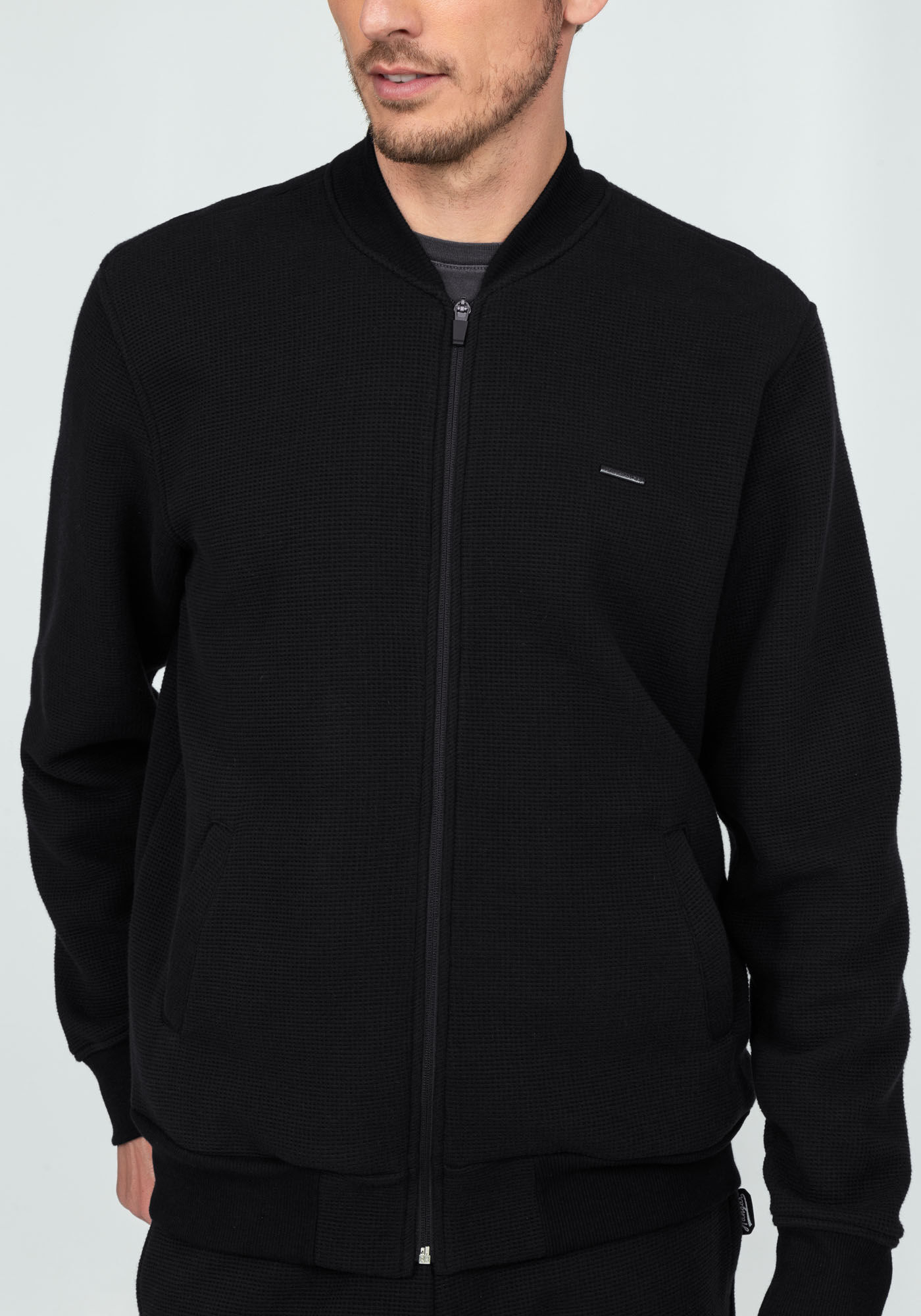 Jaqueta Bomber em Moletom com Bolsos, PRETO REATIVO, large.