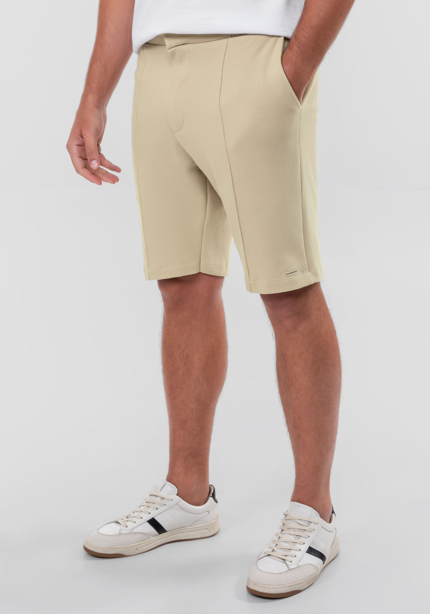 Bermuda Masculina em Moletom Alfaiataria, BEGE GINGER, large.