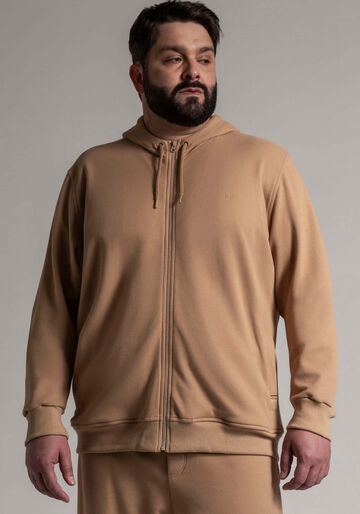 Jaqueta Masculina Big & Tall em Moletom, BEGE SERGE. Jaqueta Masculina Big & Tall em Moletom, BEGE SERGE, large.