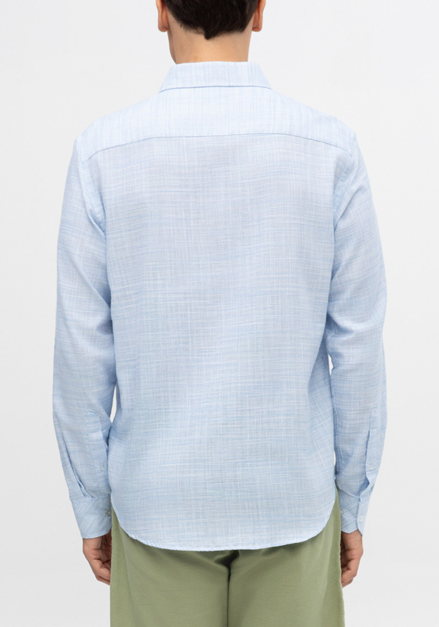 Camisa Bata Masculina Slim Fit em Flam&ecirc; Org&acirc;nico, AZUL BRUMA, large.