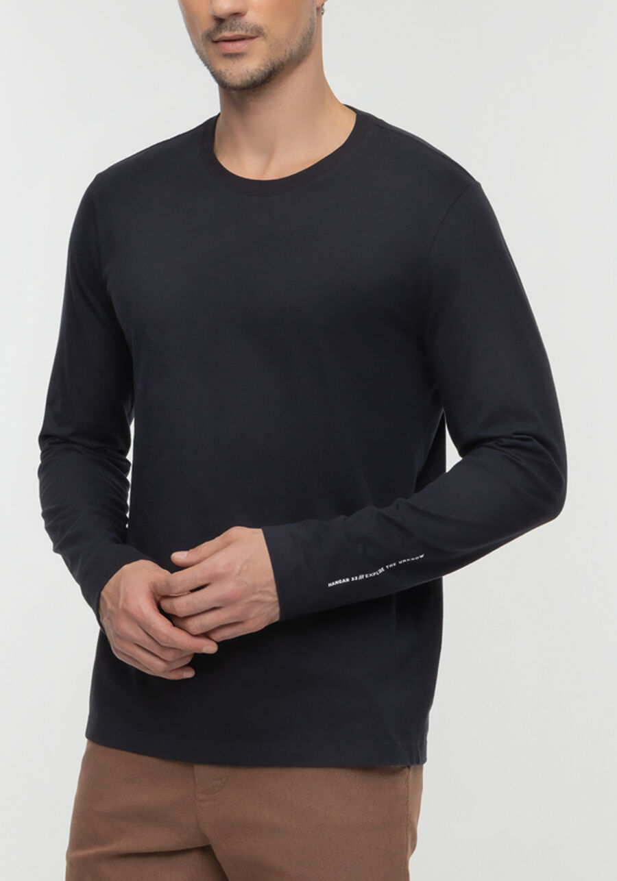 Camiseta De Mangas Longas Com Gola Redonda E Estampas, PRETO. Camiseta De Mangas Longas Com Gola Redonda E Estampas, PRETO, large.