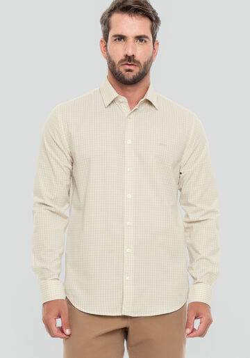 Camisa Masculina Slim Fit em Tricoline Xadrez Claro, BEGE CLARO. Camisa Masculina Slim Fit em Tricoline Xadrez Claro, BEGE CLARO, large.