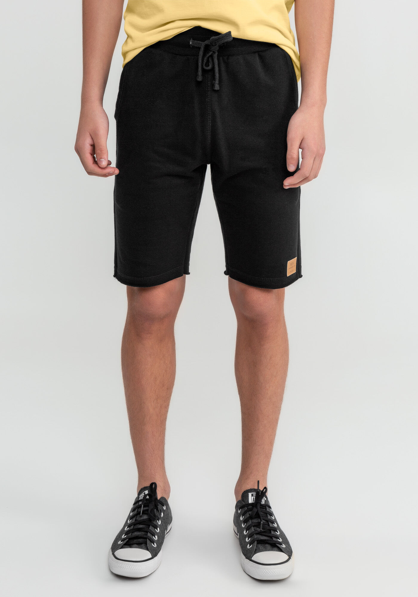 Bermuda Juvenil Masculina em Moletom, PRETO REATIVO, large.