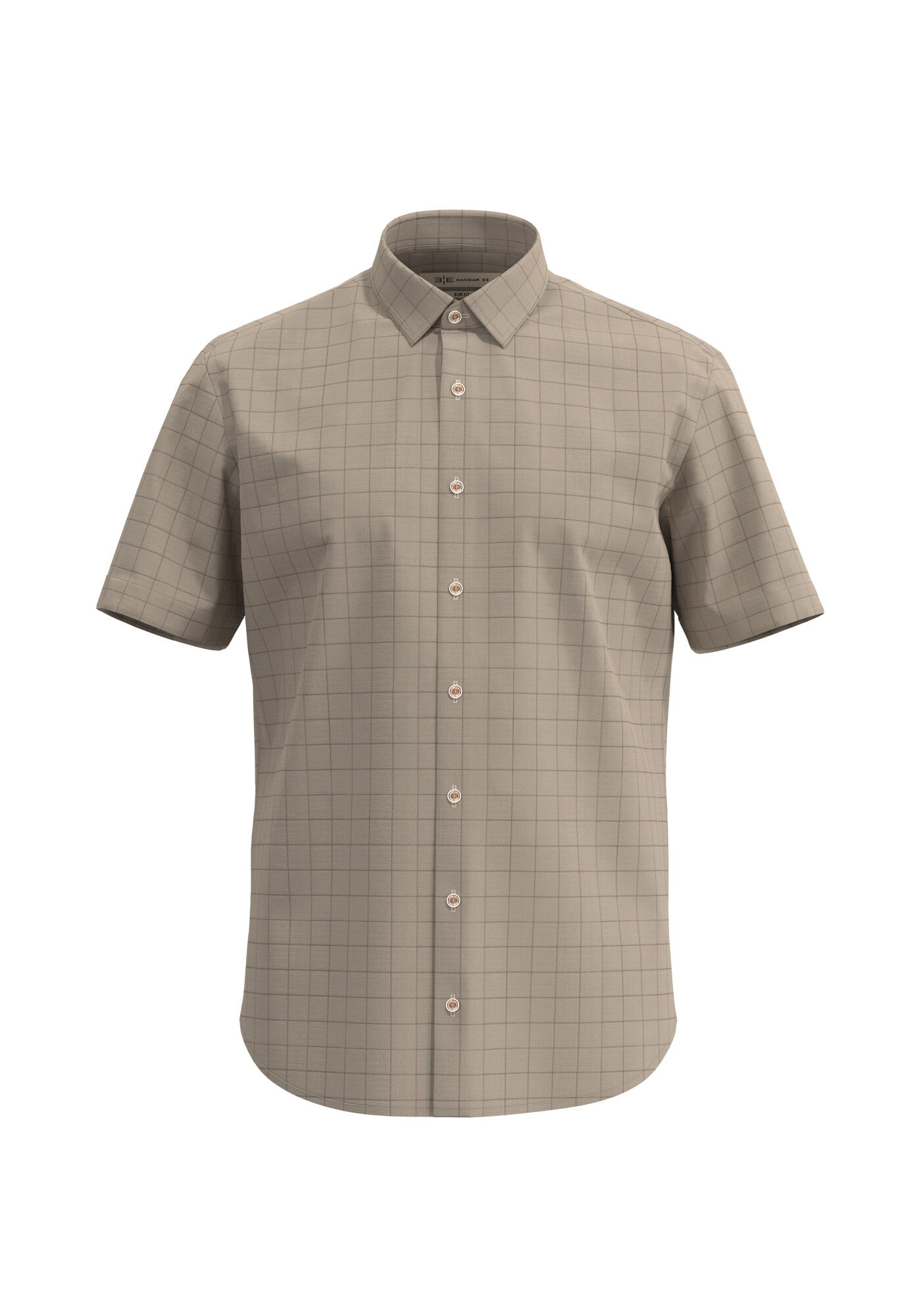 Camisa Slim Fit De Mangas Curtas Em Tecido De Algod&atilde;o, BEGE GINGER, large.